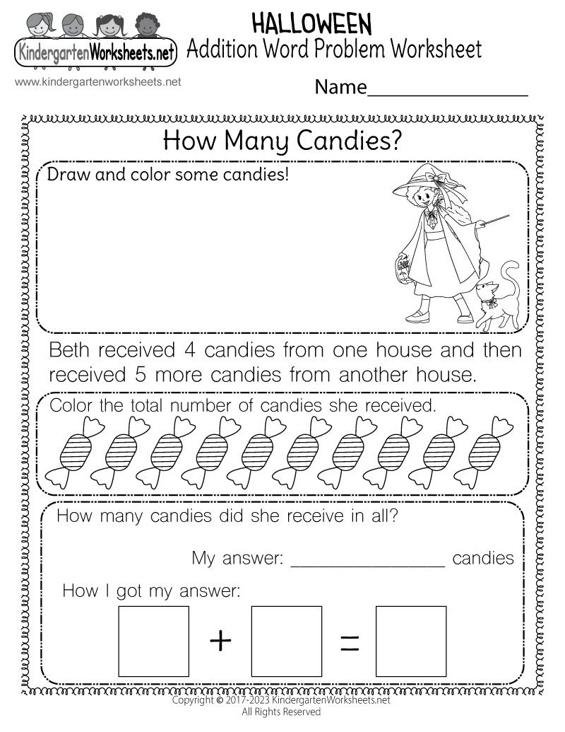 Halloween Addition Word Problem Worksheet Free Printable  Halloween Addition Word Problem Worksheet Free Printable