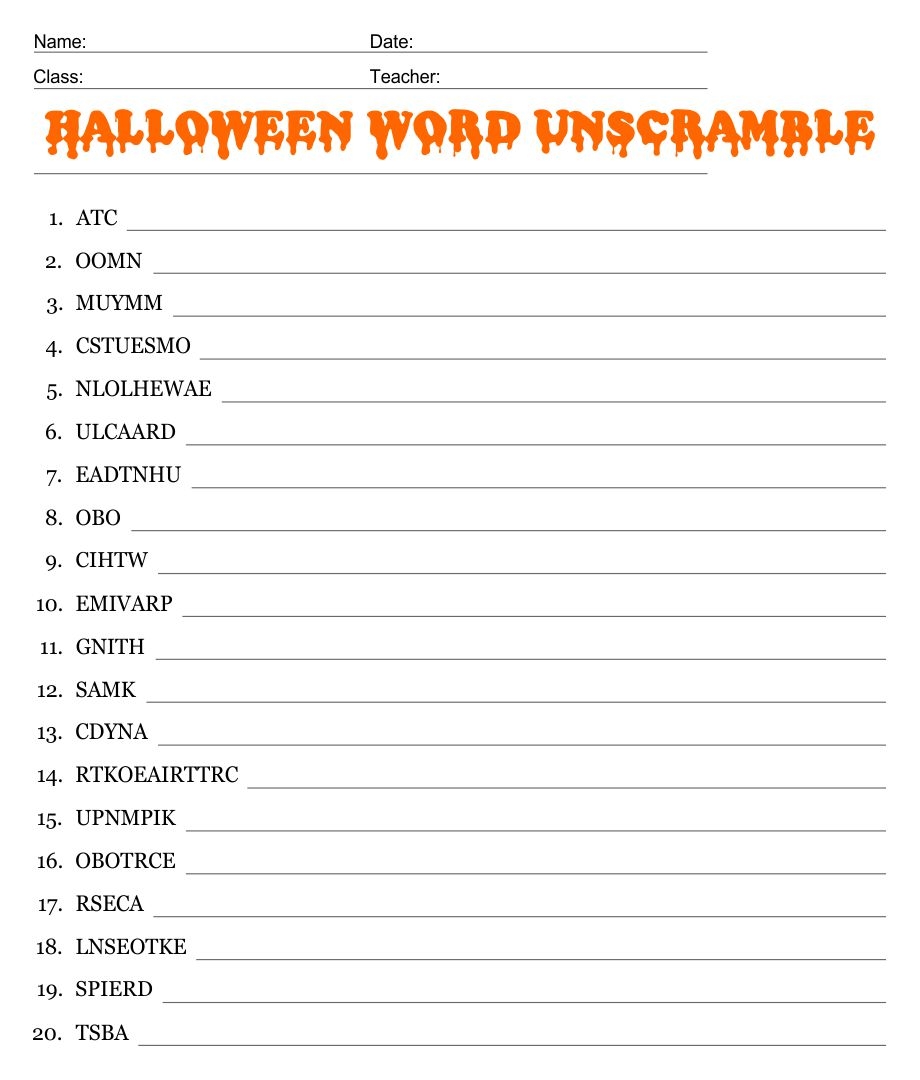 Free Printable Halloween Unscramble Words Worksheets Free Printable Halloween Unscramble Words Worksheets
