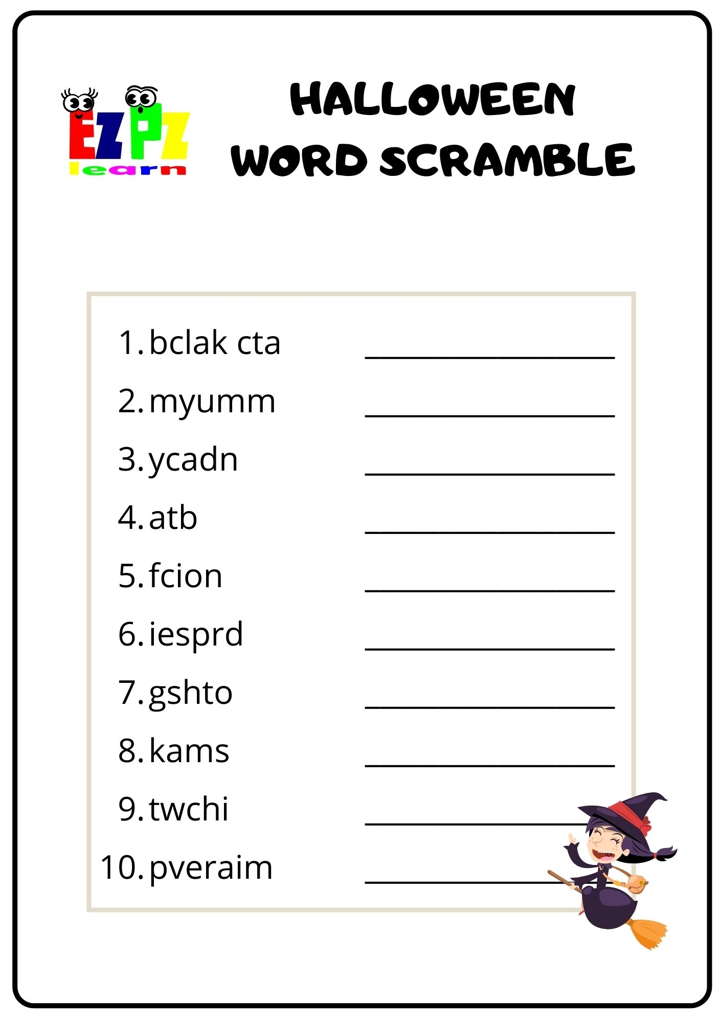 Halloween Word Scramble Ezpzlearn Halloween Word Scramble Ezpzlearn