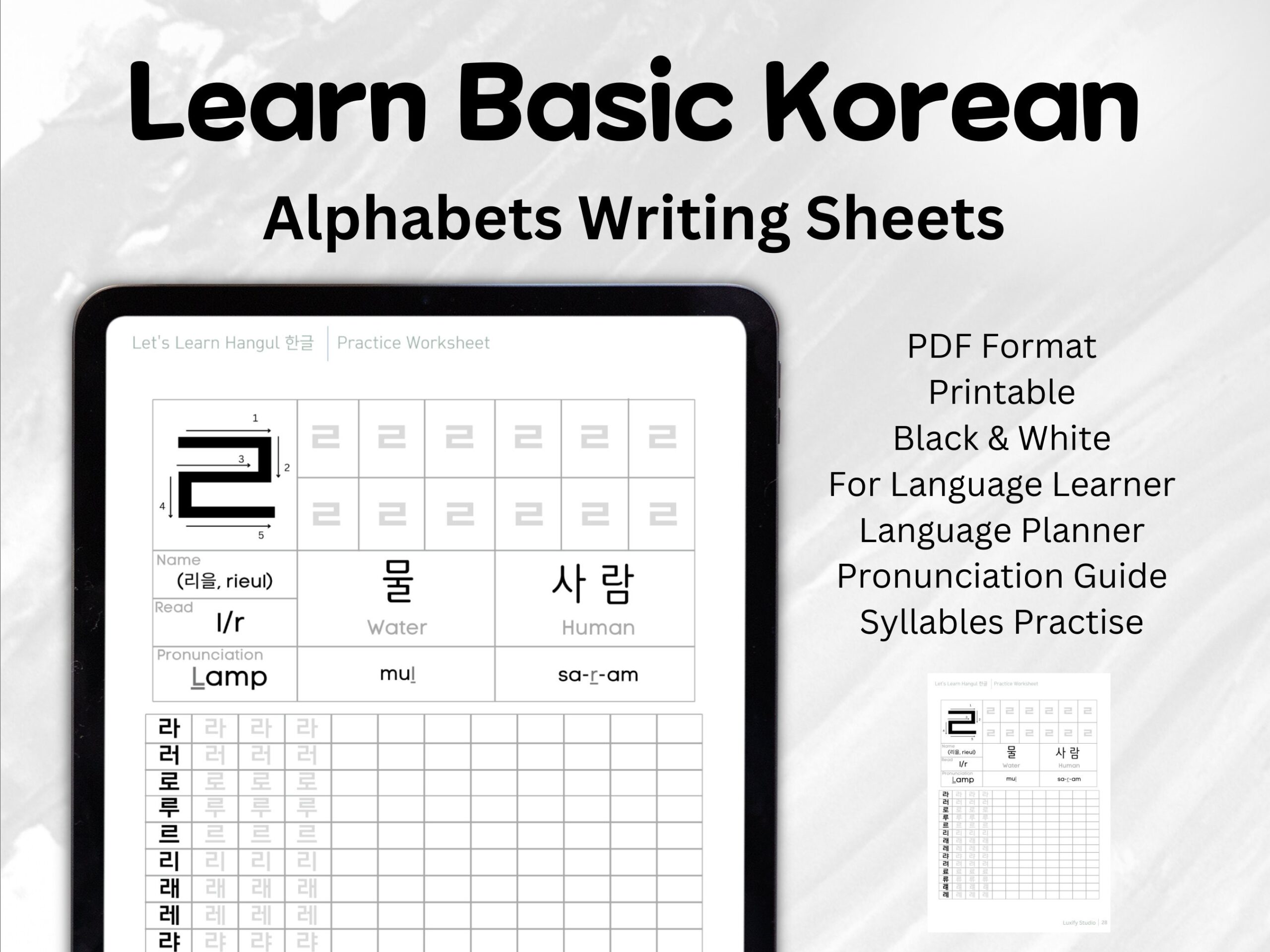 Hangul Worksheets Letter PDF Learn Korean Alphabet Writing For Beginner Printable Tracing Guide Language Learning IPad Gift For Students Etsy