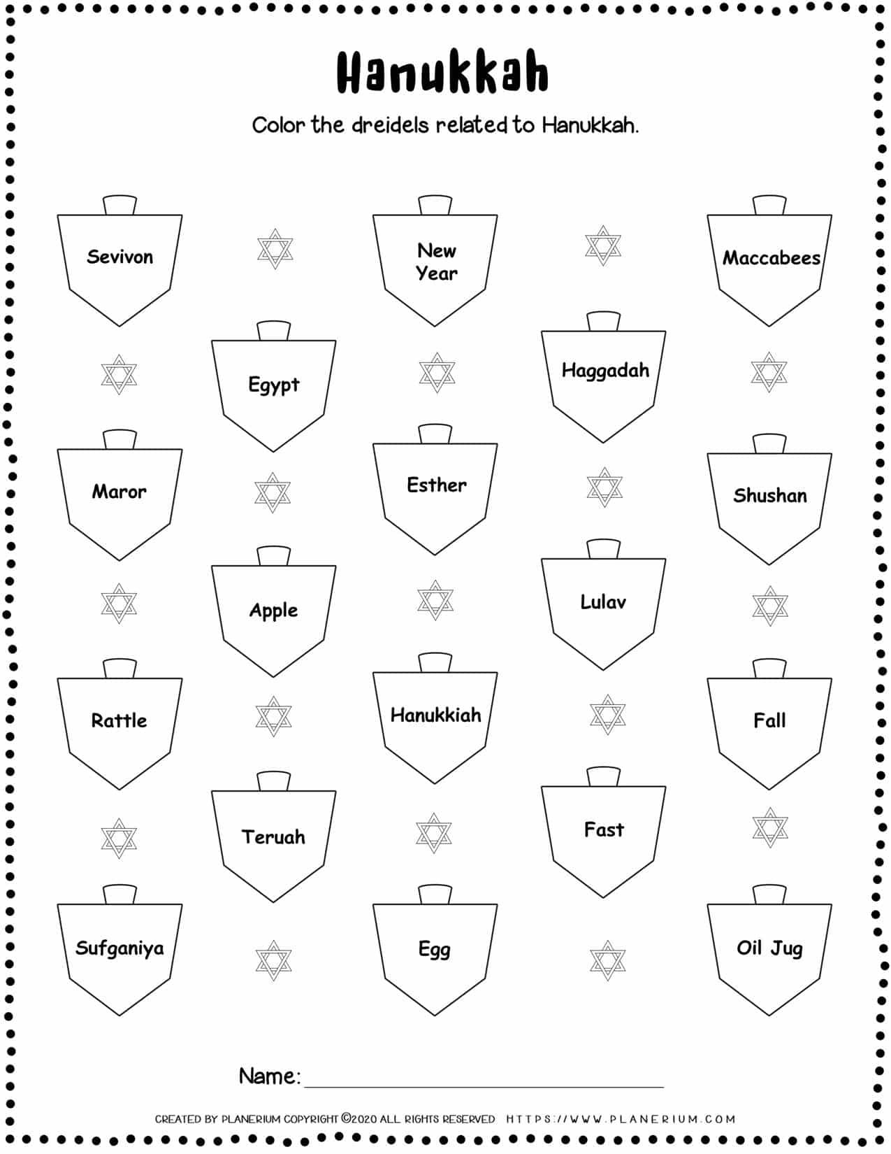 Hanukkah Worksheet Color Related Words FREE Printable Planerium