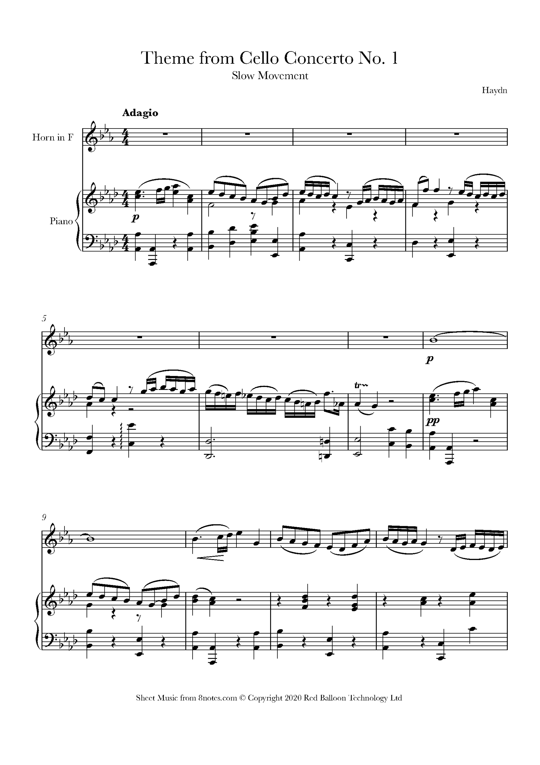 Haydn Franz Josef Theme From Cello Concerto No 1 For French 