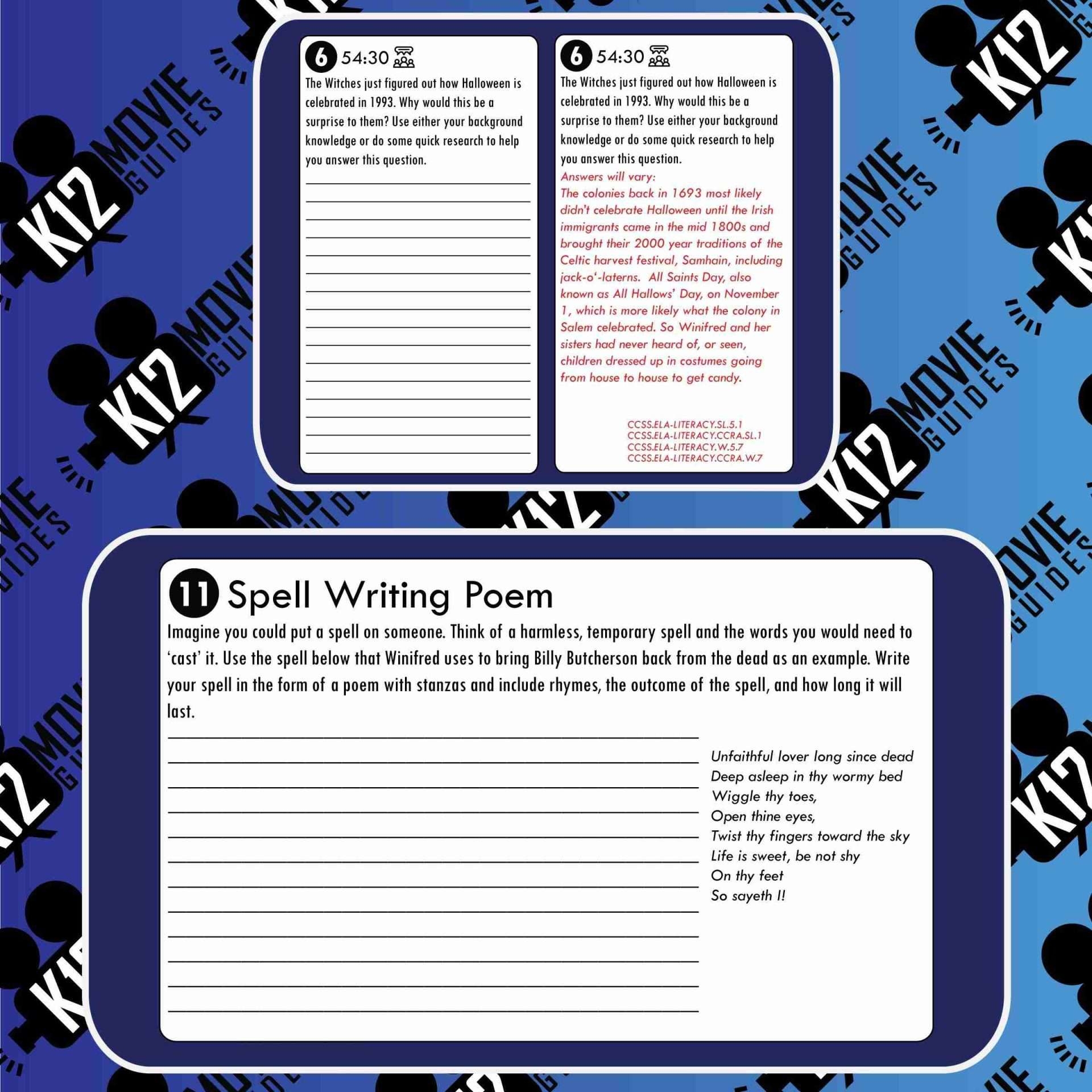 Hocus Pocus Movie Guide Questions Worksheet PG 1993 