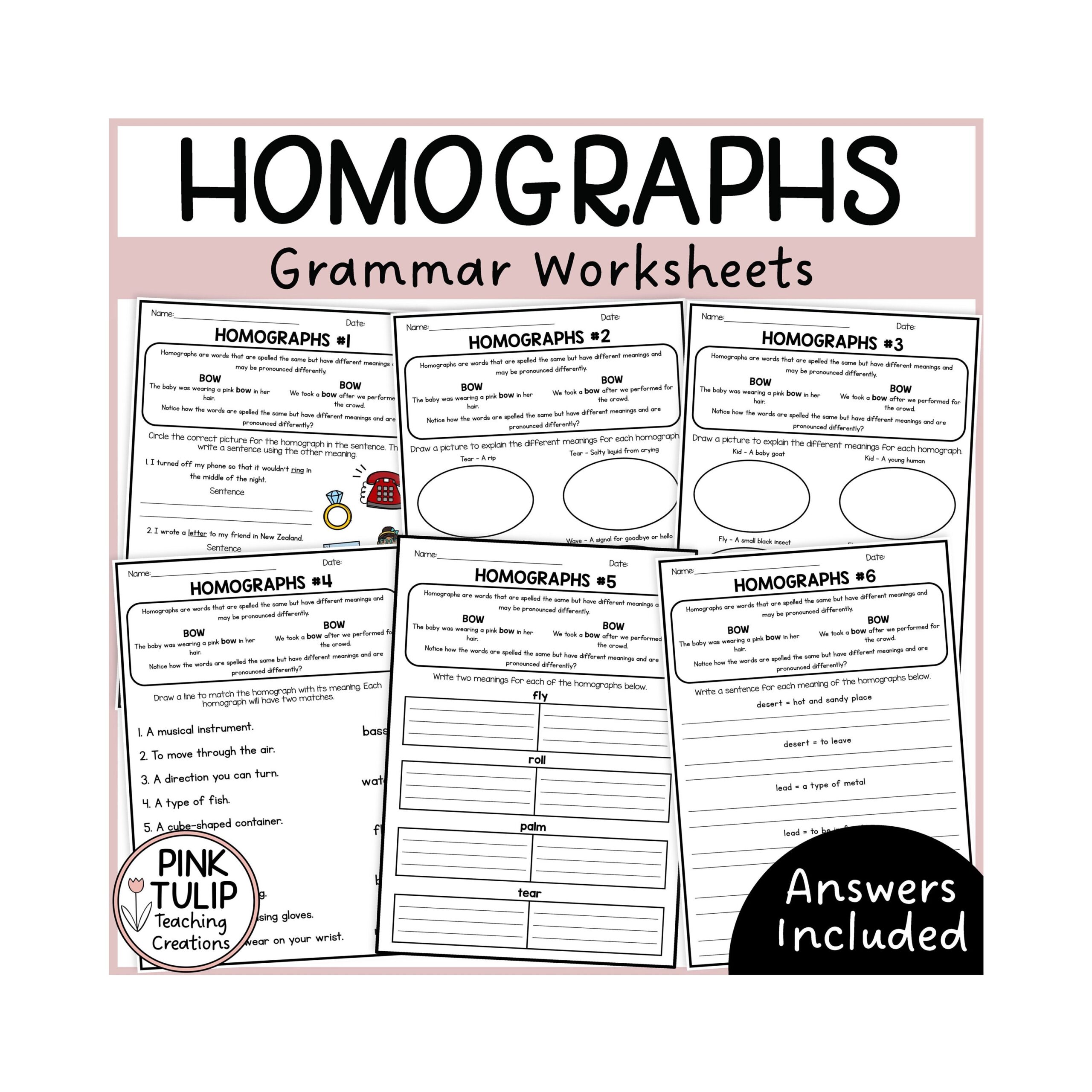 Homographs Worksheet Pack With Answers Etsy