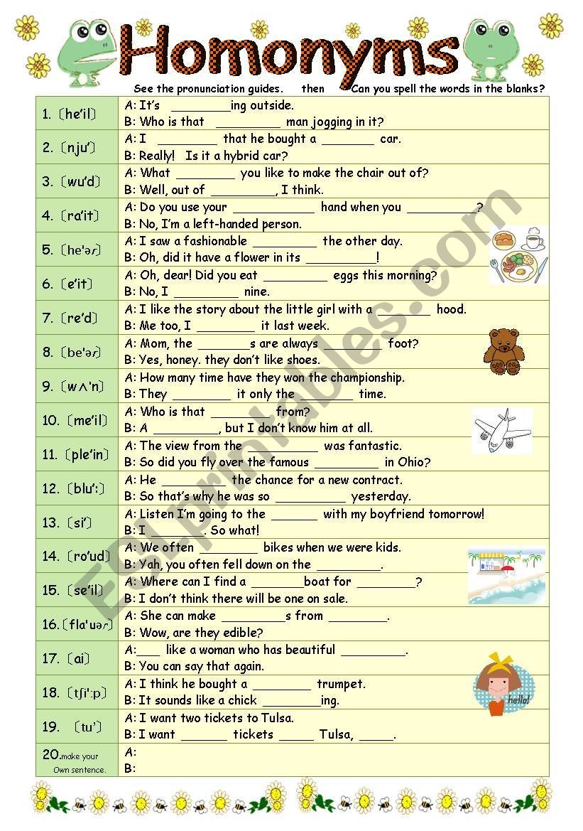 HOMONYMS ESL Worksheet By Chiconattuu