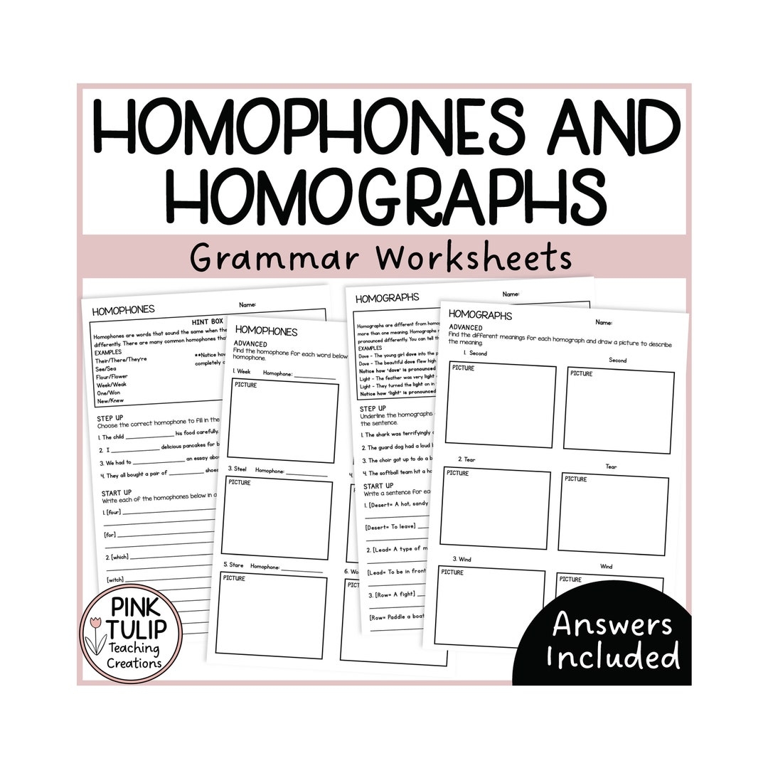 Homophones And Homographs Grammar Worksheets With Answers Etsy