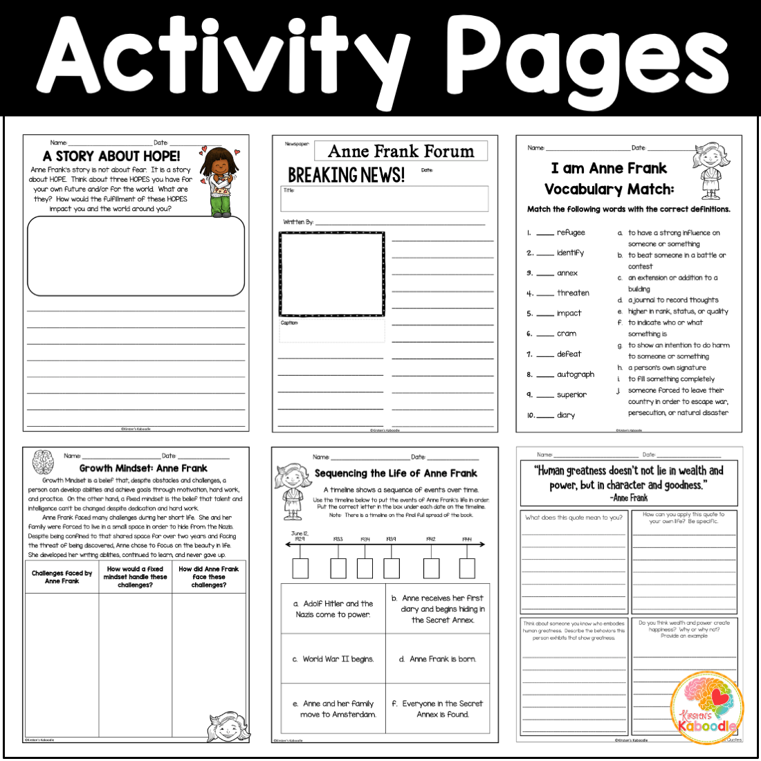 I Am Anne Frank By Brad Meltzer Activities And Worksheets For Kids Worksheets Library