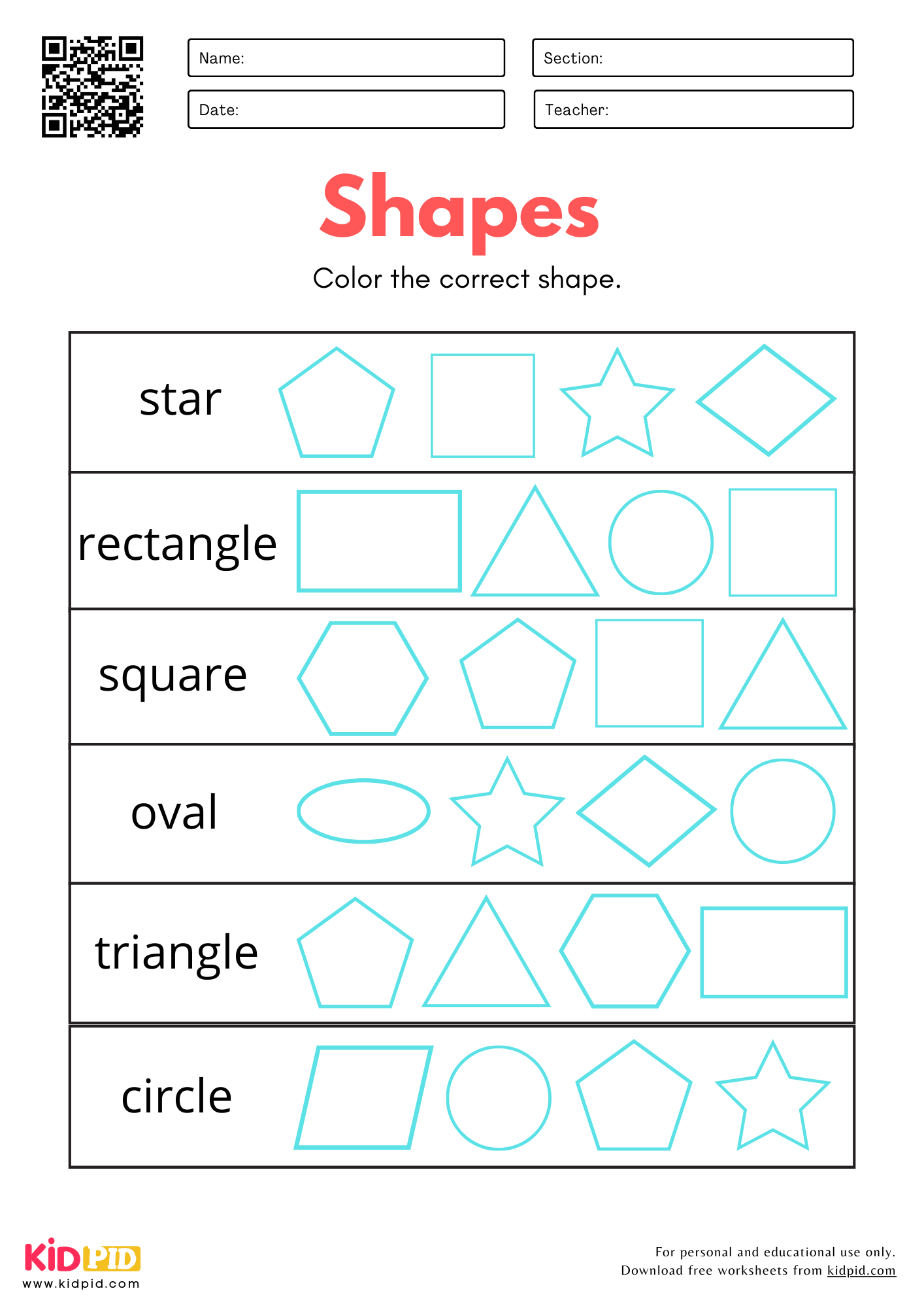 Free Shape Worksheet Printables For Kindergarten