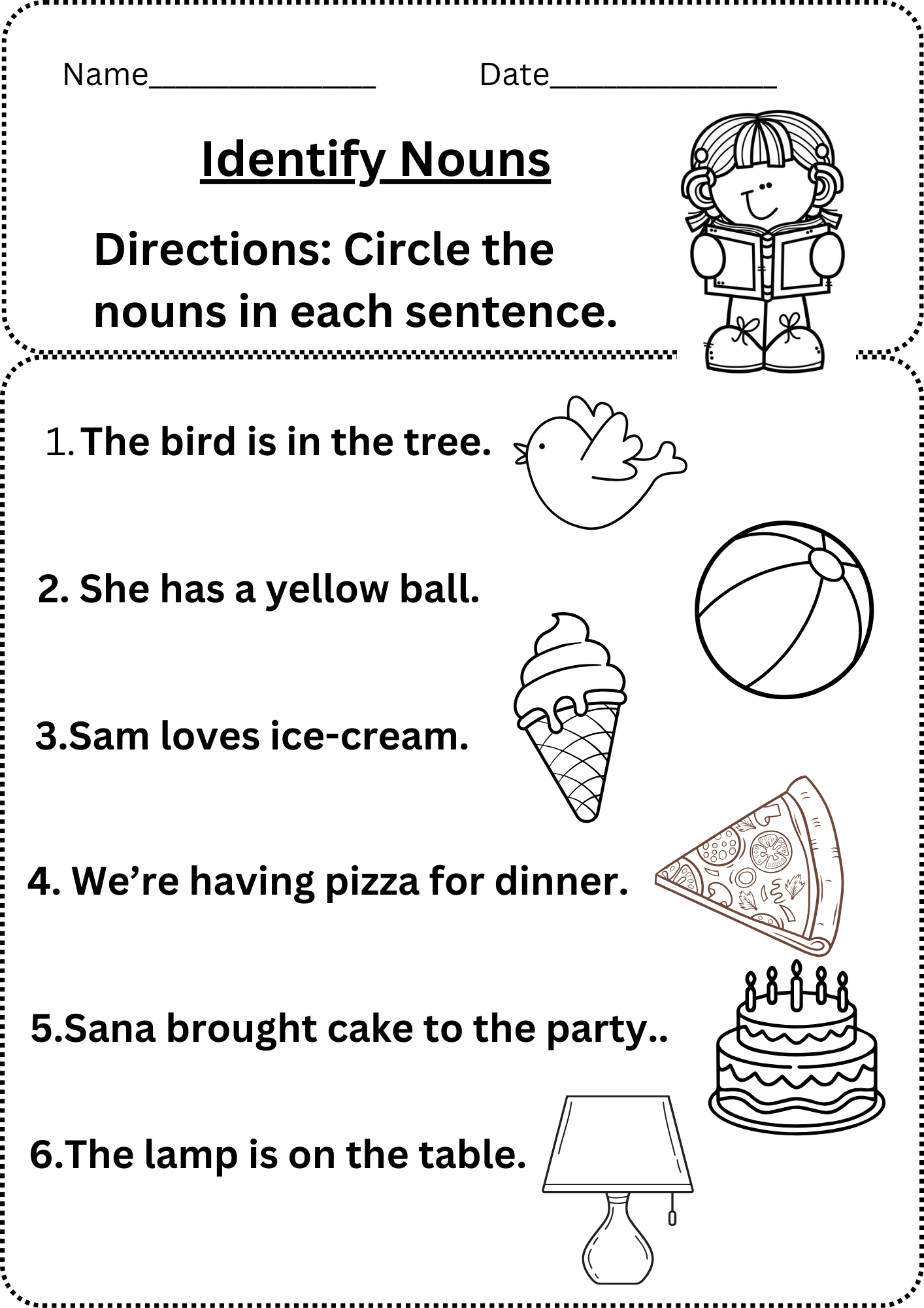 Identify Nouns In A Given Sentence Grade 1 Noun Worksheet Free 