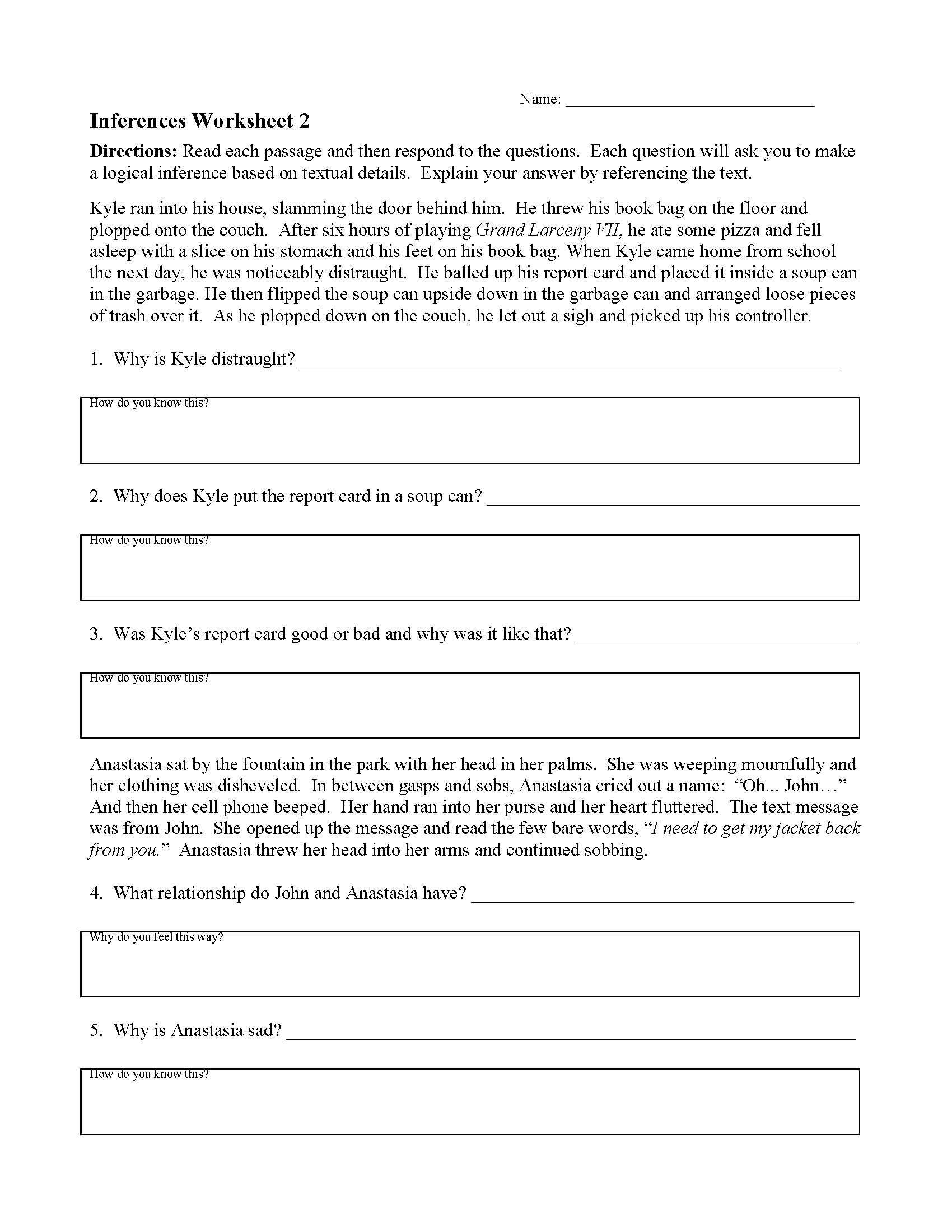 Inferences Worksheets Reading Activities
