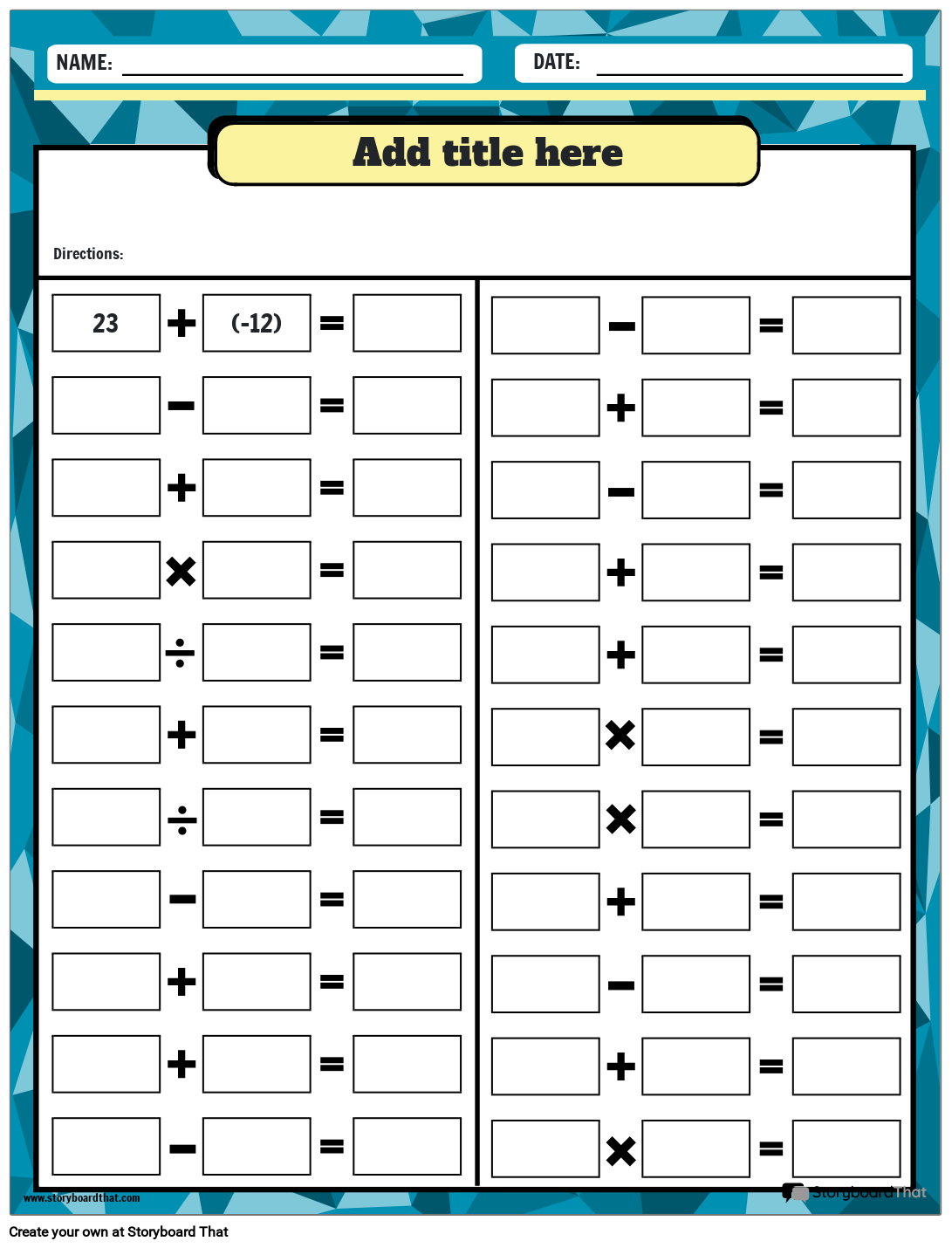 Free Printable Integer Worksheets Free Printable Integer Worksheets