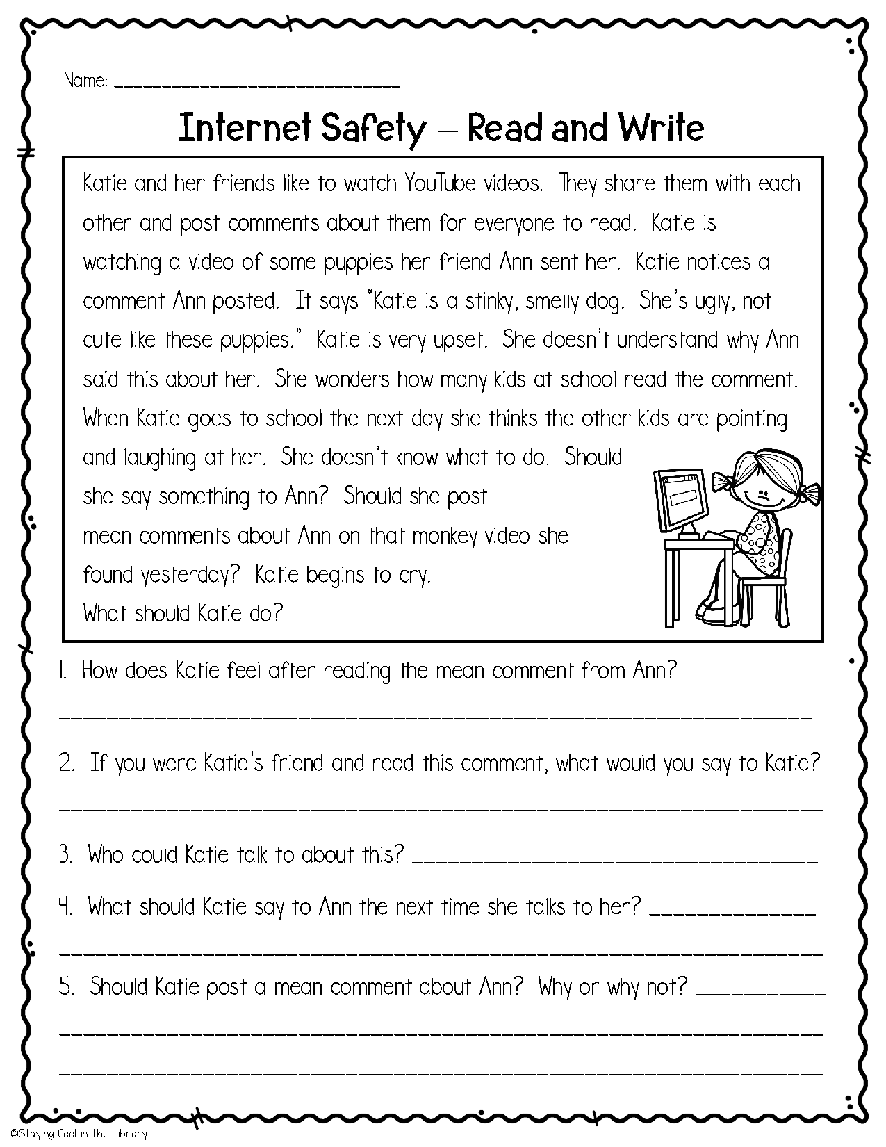 Internet Safety Worksheets And Task Cards Staying Cool In The 