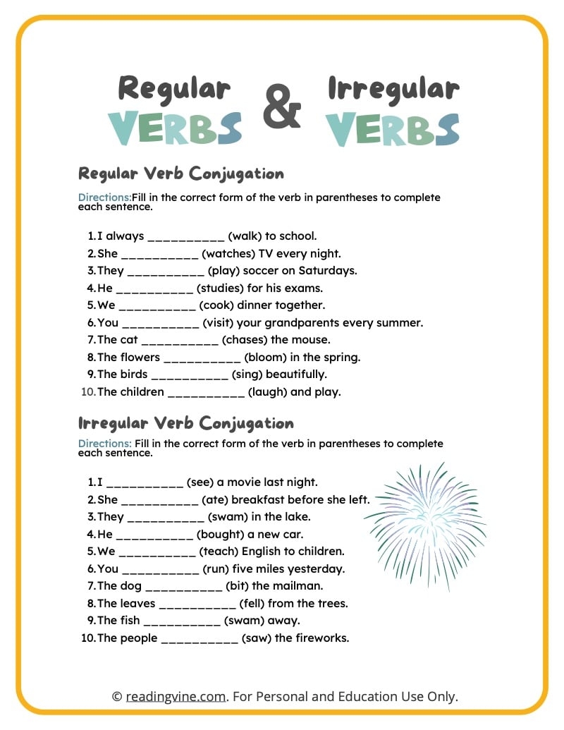 Free Printable Irregular Verb Worksheets