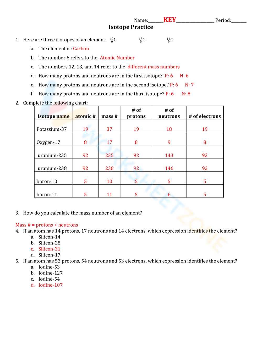 Isotope Practice Worksheet Worksheets Library