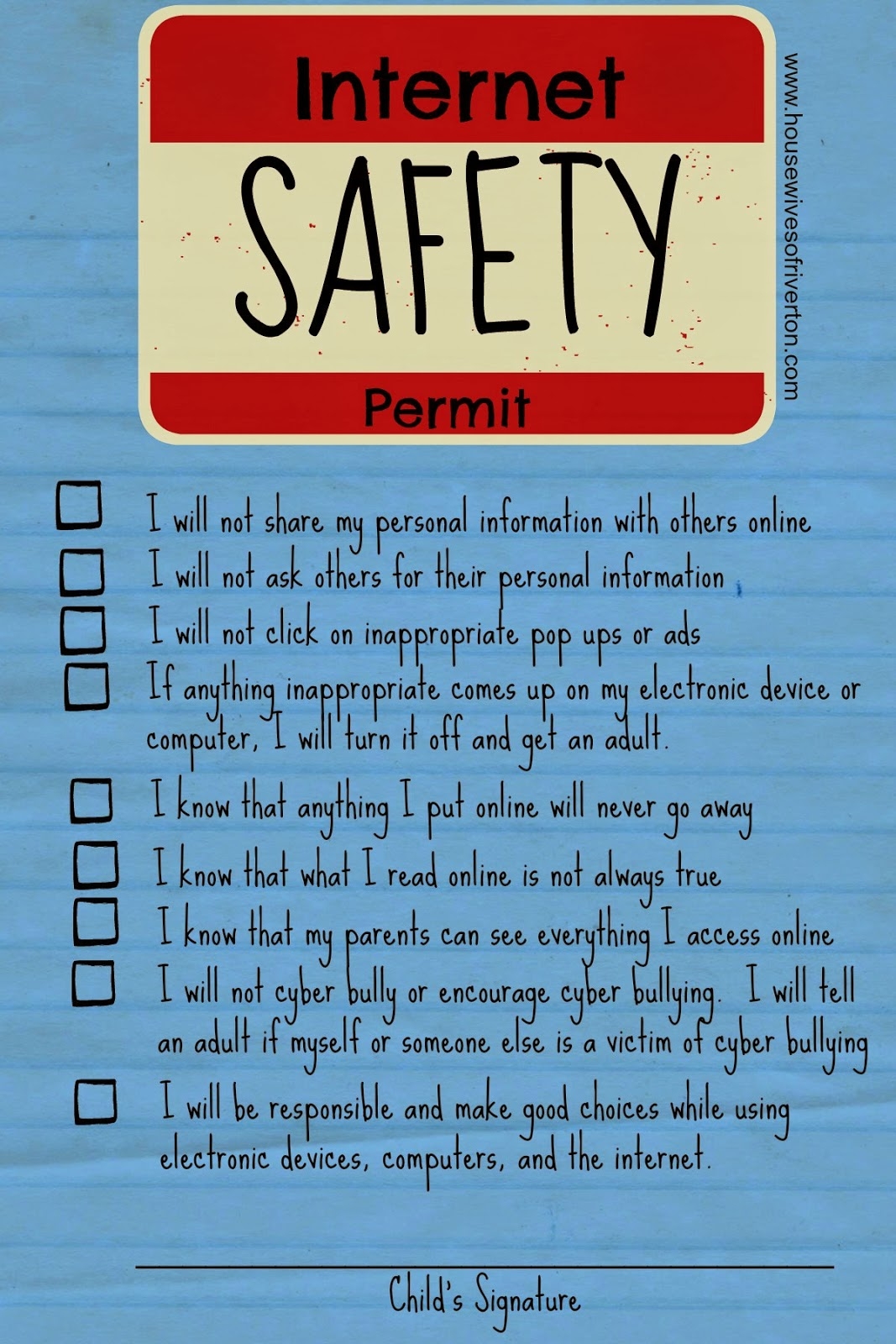 Kids Internet Safety Family Home Evening FREE Printable 