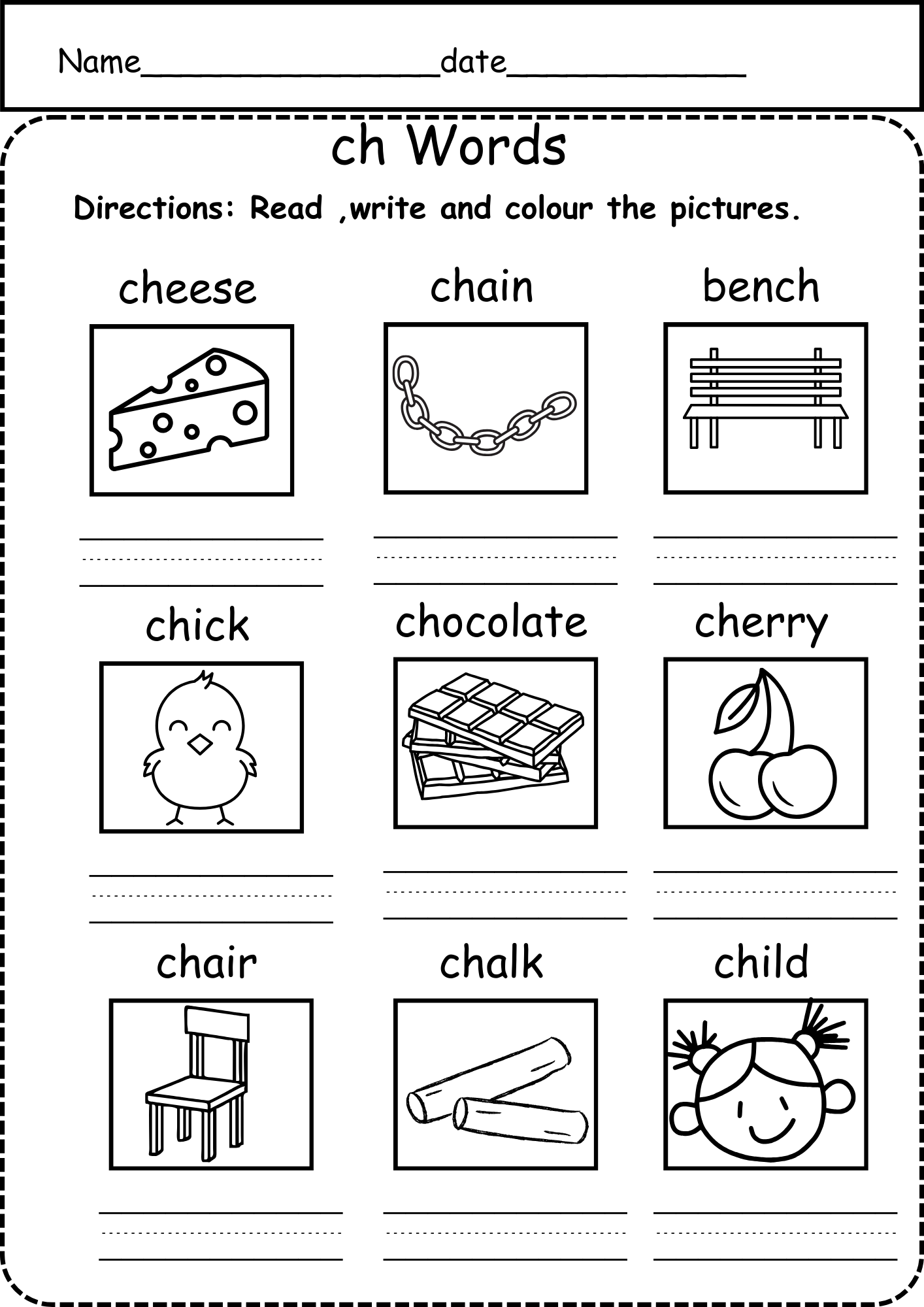 Kindergarten ch Words phonics No Prep Worksheets Summer 