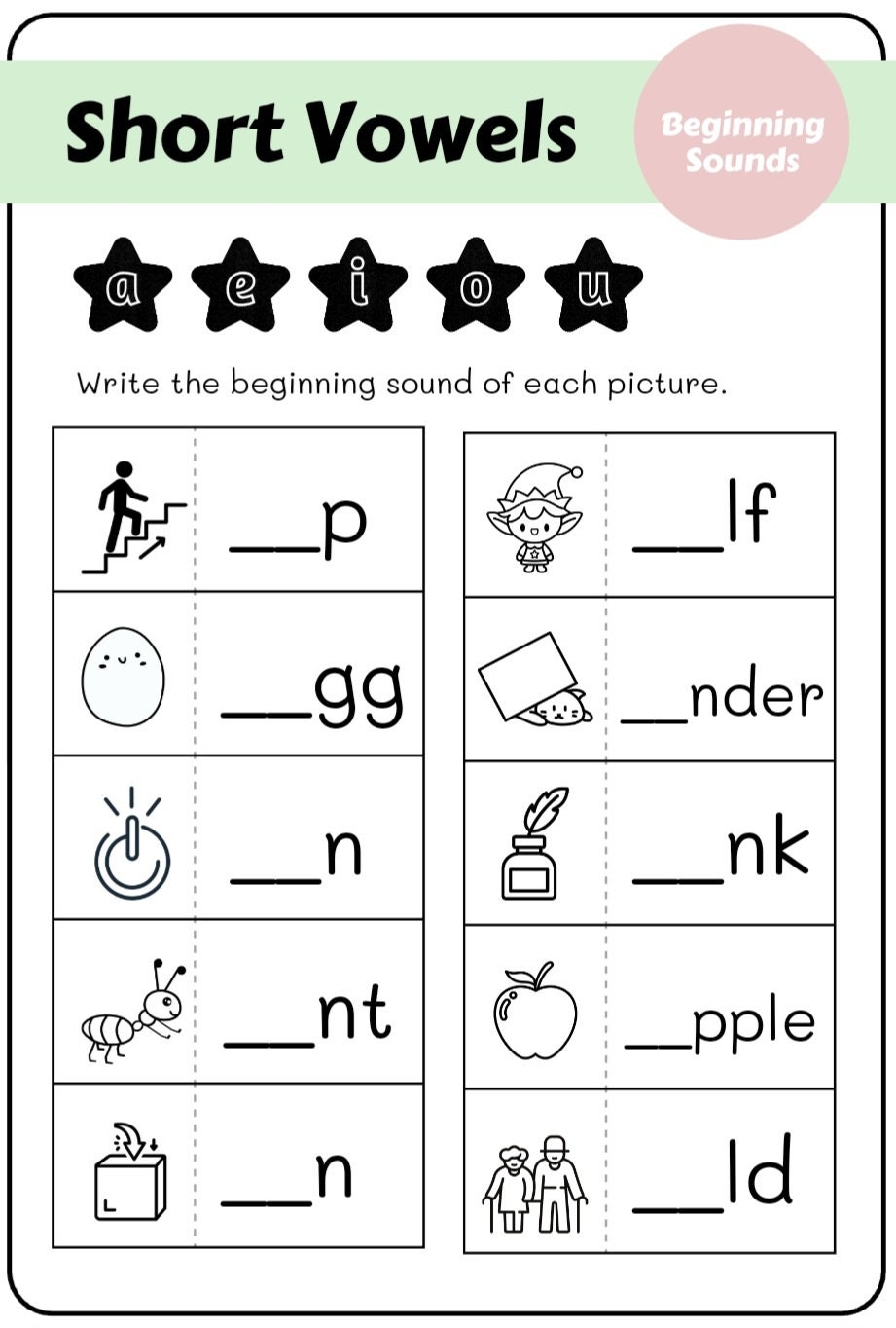 Kindergarten Vowels Worksheets Short And Long Vowels a E I O U 