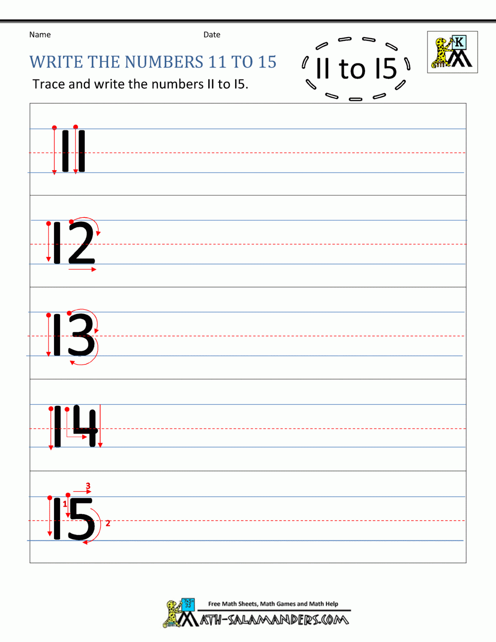 Free Printable Number Worksheets 11-20