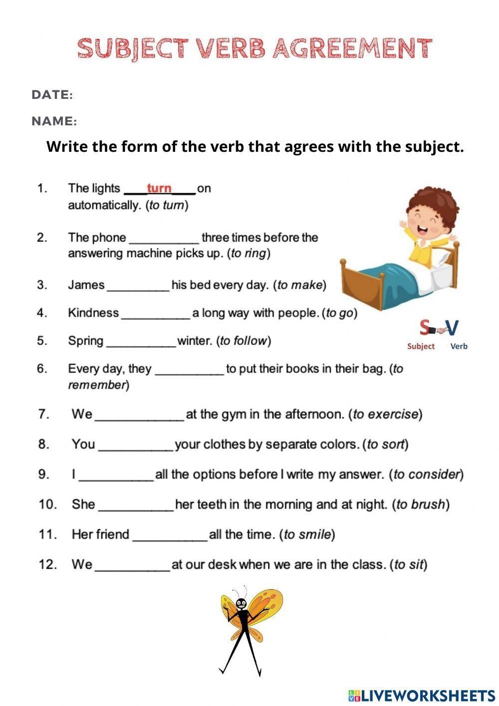 L3 Subject Verb Agreement Worksheet Live Worksheets 