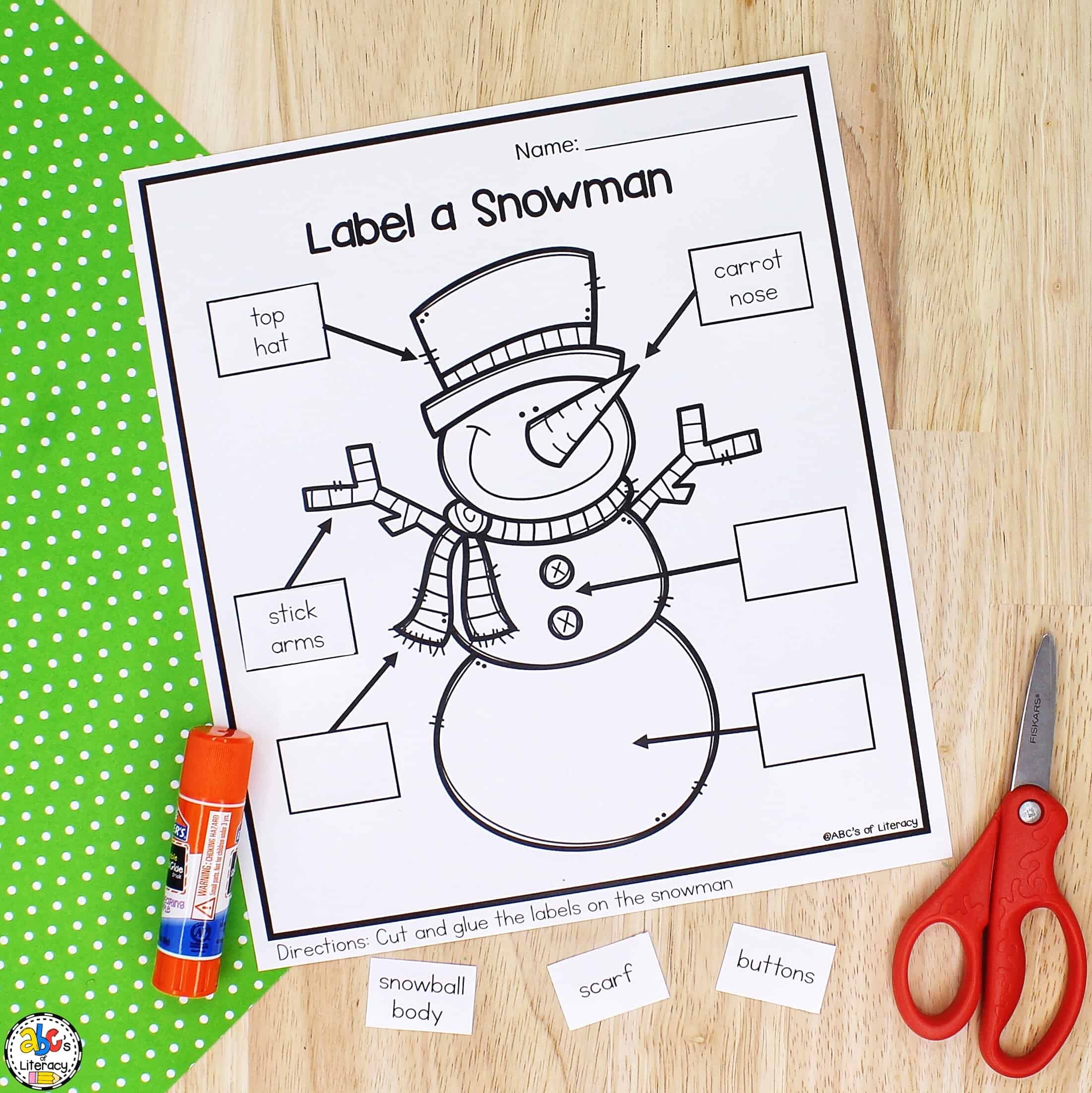Label A Snowman Cut And Paste Preschool Worksheet