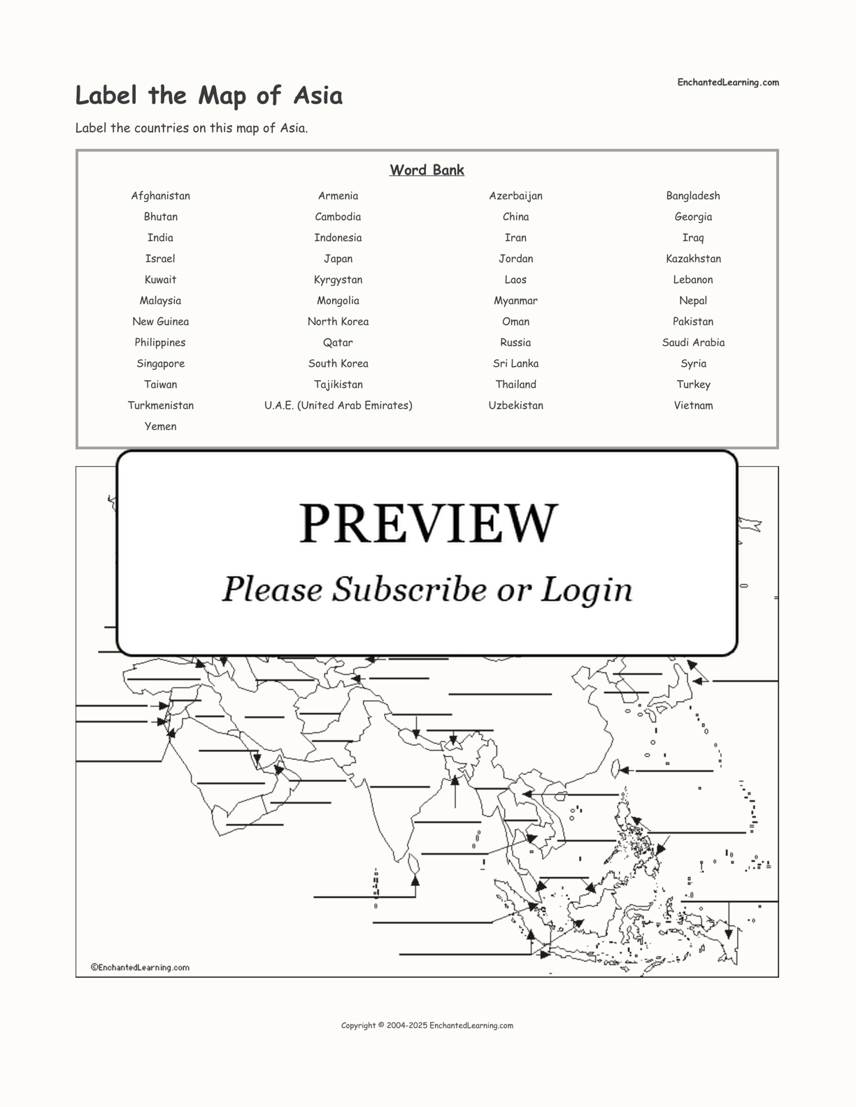 Label The Map Of Asia Enchanted Learning