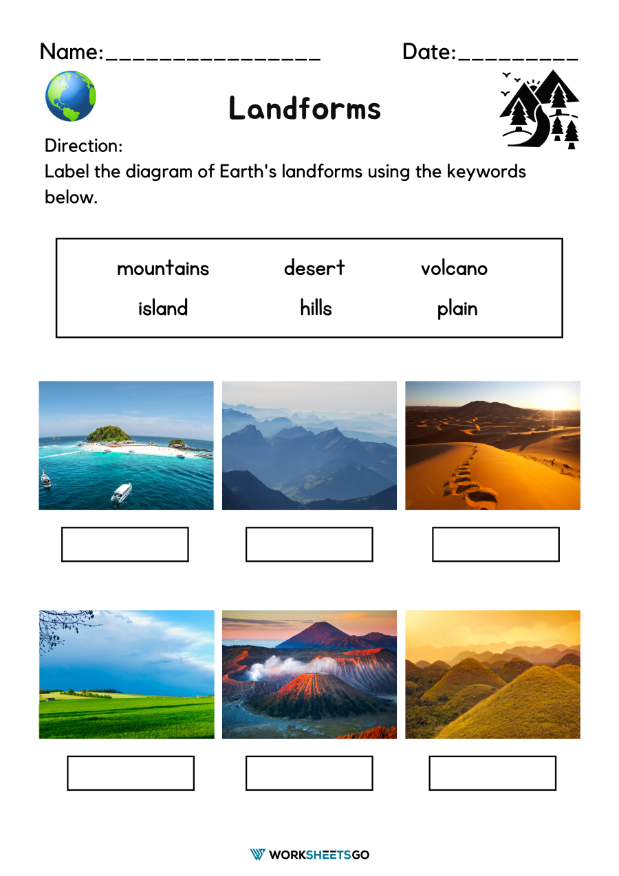 Landforms Worksheets WorksheetsGO Landforms Worksheets WorksheetsGO