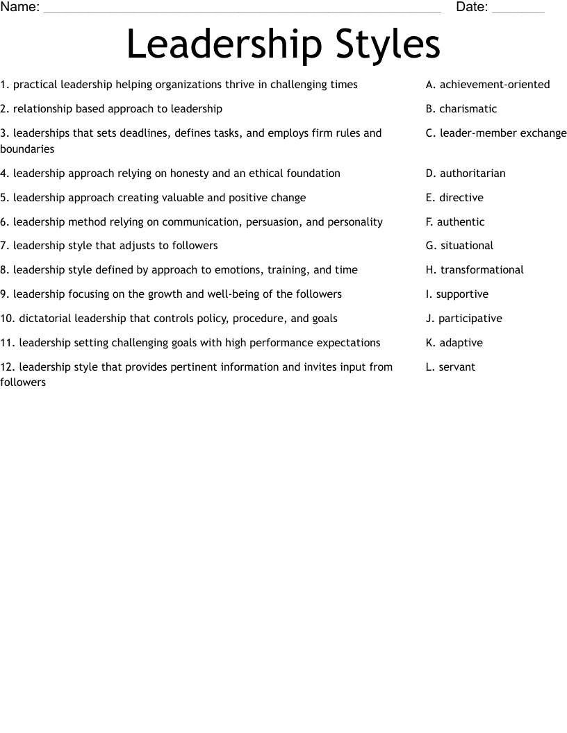Leadership Styles Worksheet WordMint Leadership Styles Worksheet WordMint