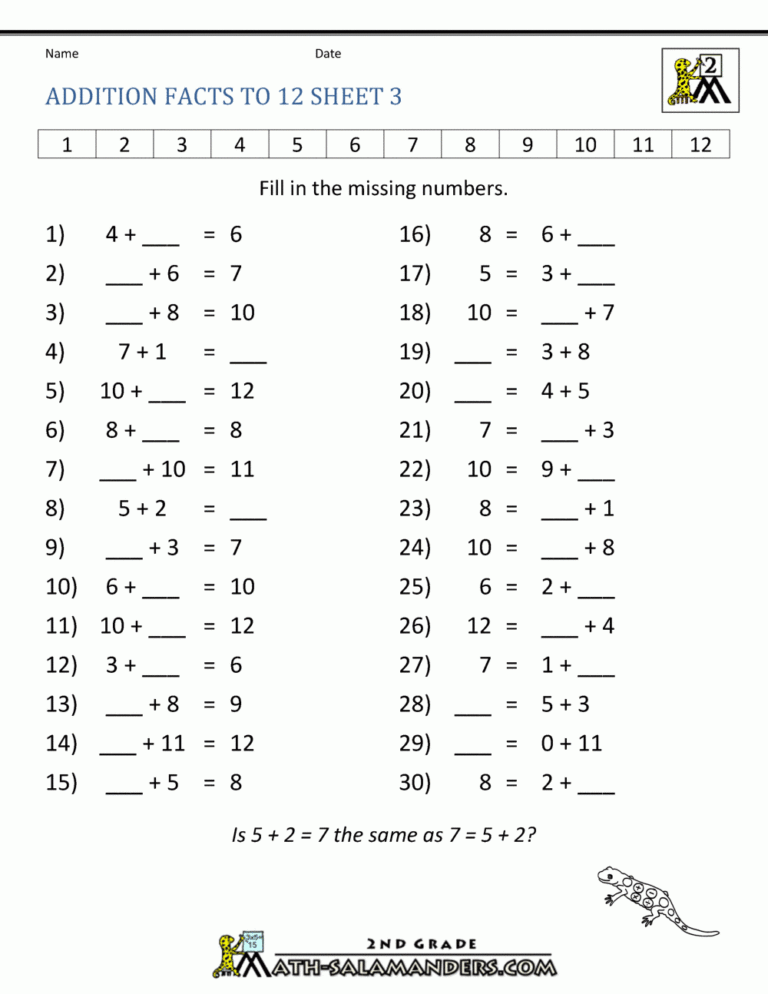 Learning Addition Facts To 12