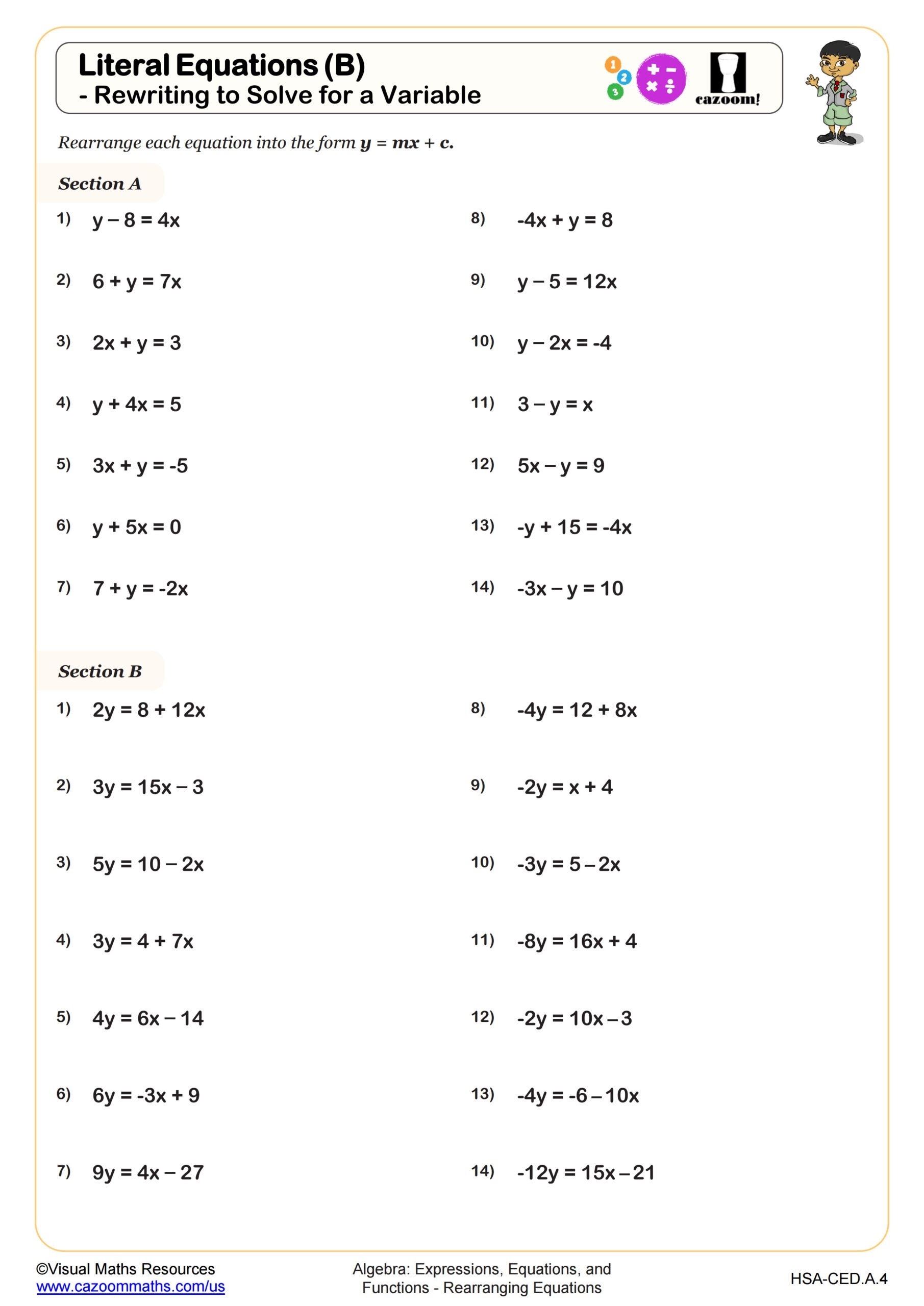 Literal Equations B Rewriting To Solve For A Variable