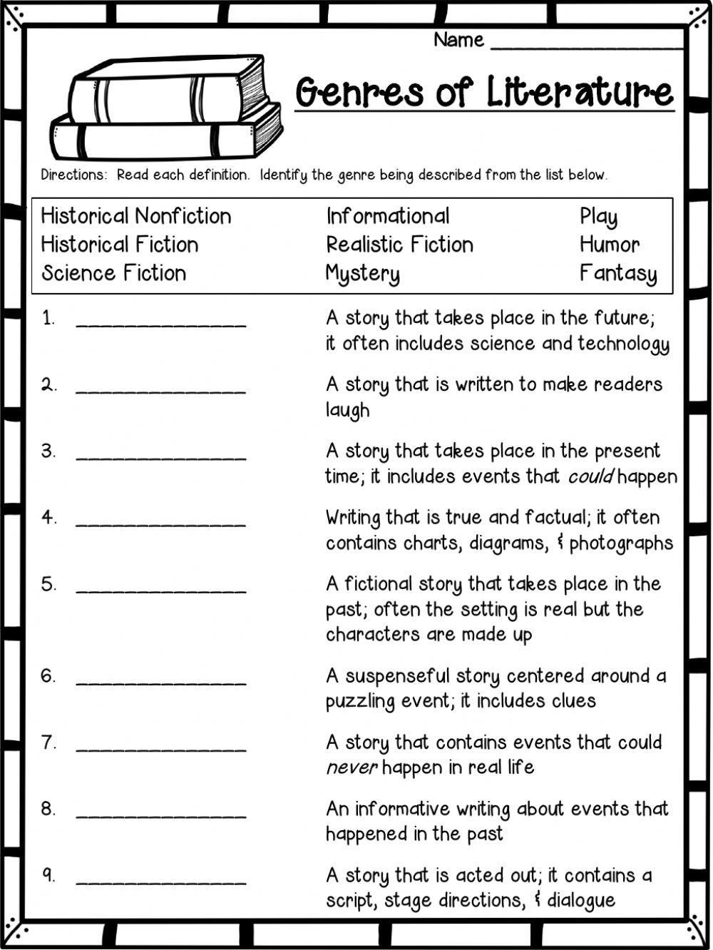 Literary Genres ESL Worksheet By Athink Worksheets Library
