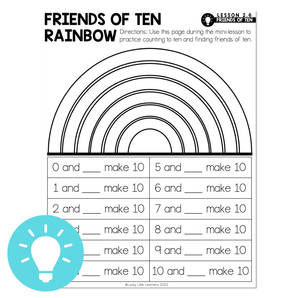 Lucky To Learn Math 1st Grade Lesson 2 6 Friends Of Ten Worksheets Library