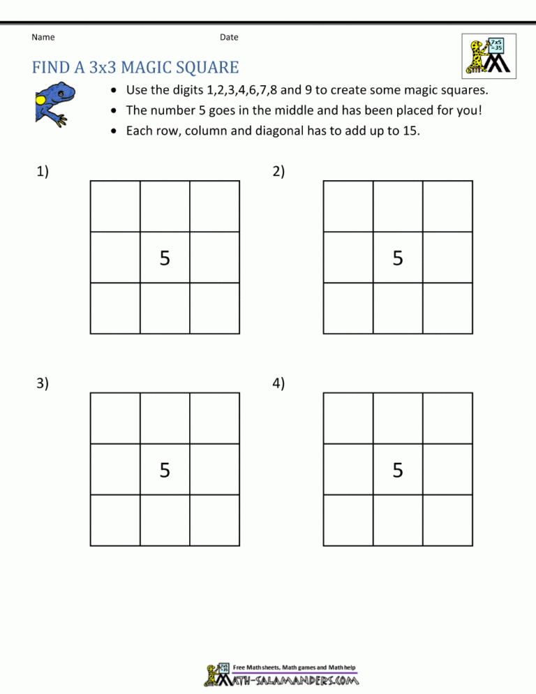 Magic Square Worksheets