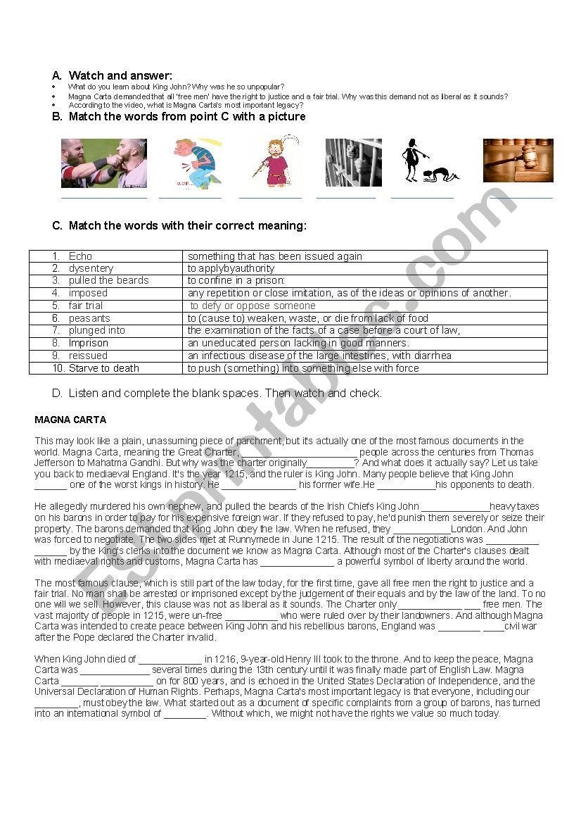 Magna Carta ESL Worksheet By Sweet honey Magna Carta ESL Worksheet By Sweet honey