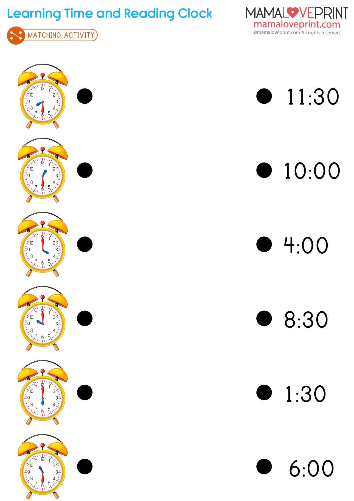 MamaLovePrint K2 Math Worksheets Learning Time Level 2 Half Past K2 Math Worksheets PDF Free Download