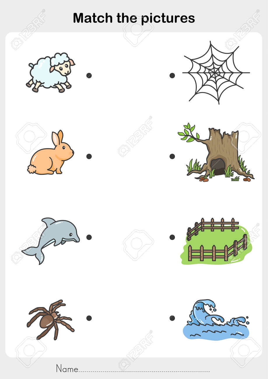Match The Pictures Of Animal And Their Homes Printable Worksheet 