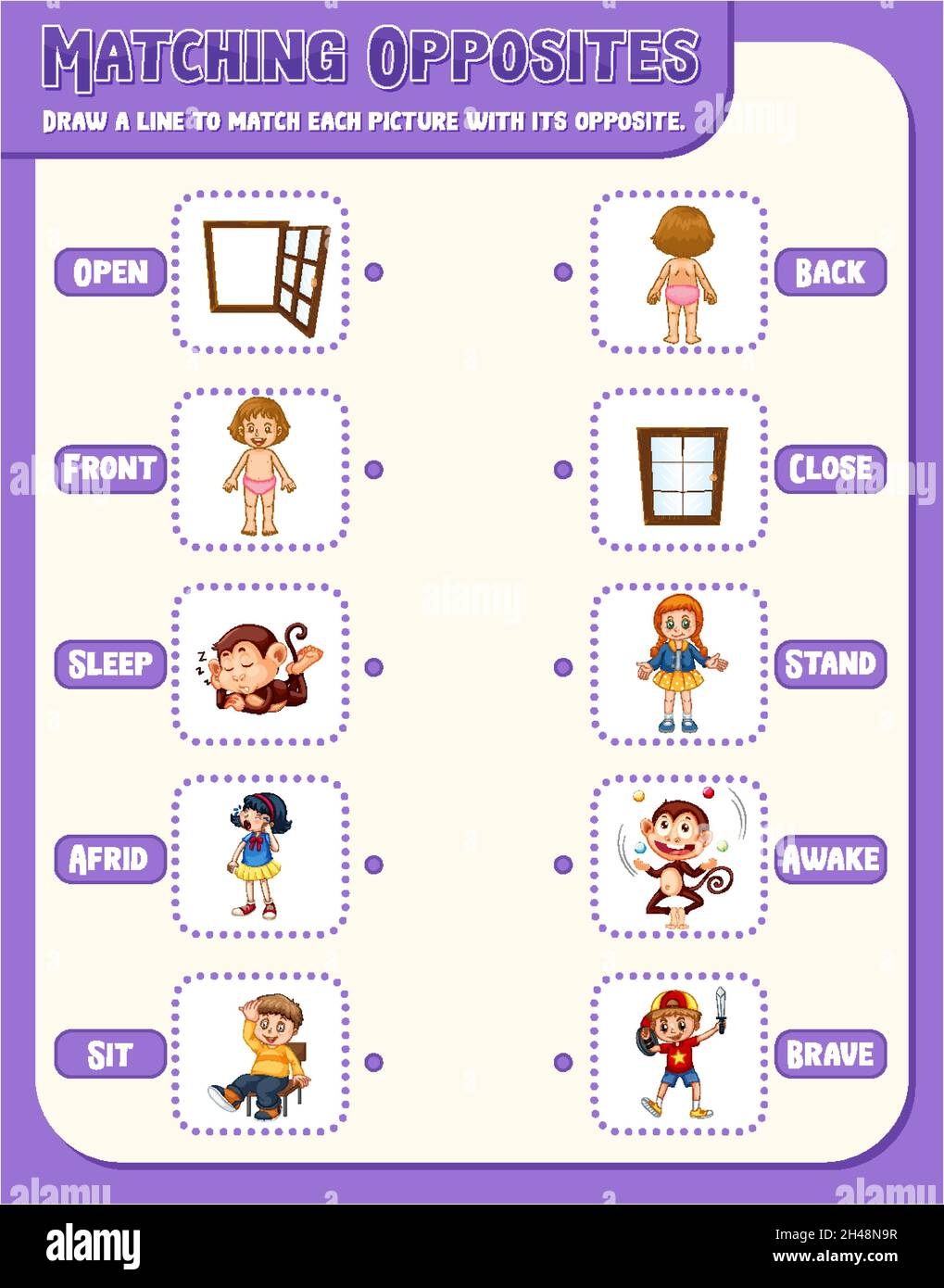Matching Opposite Words Worksheet Template Illustration Stock 