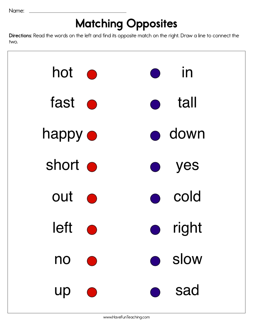 Matching Opposites Worksheet Have Fun Teaching