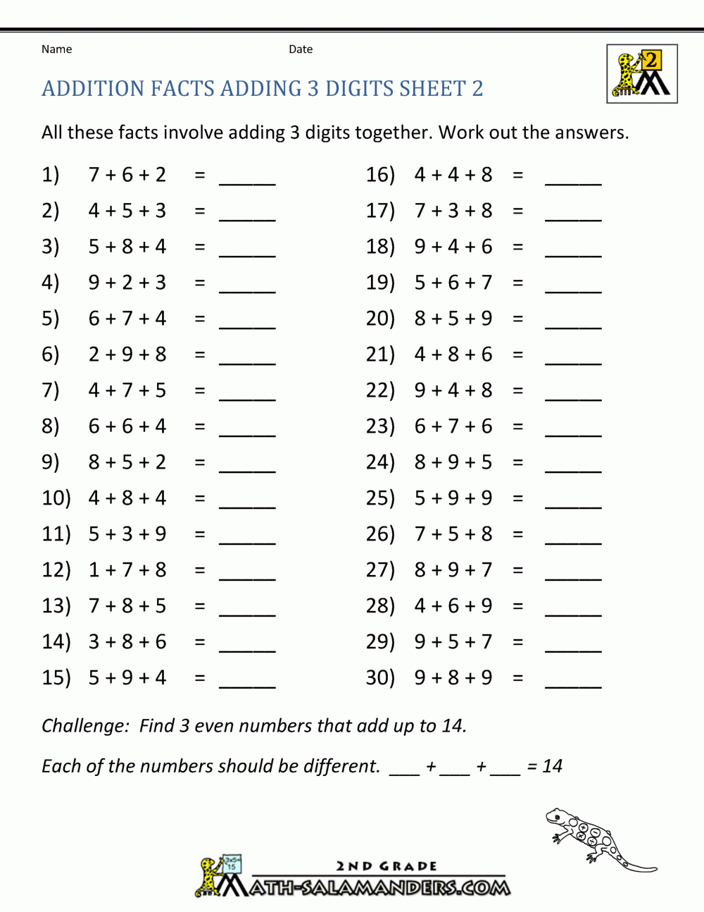Free Printable 2nd Grade Addition Worksheets