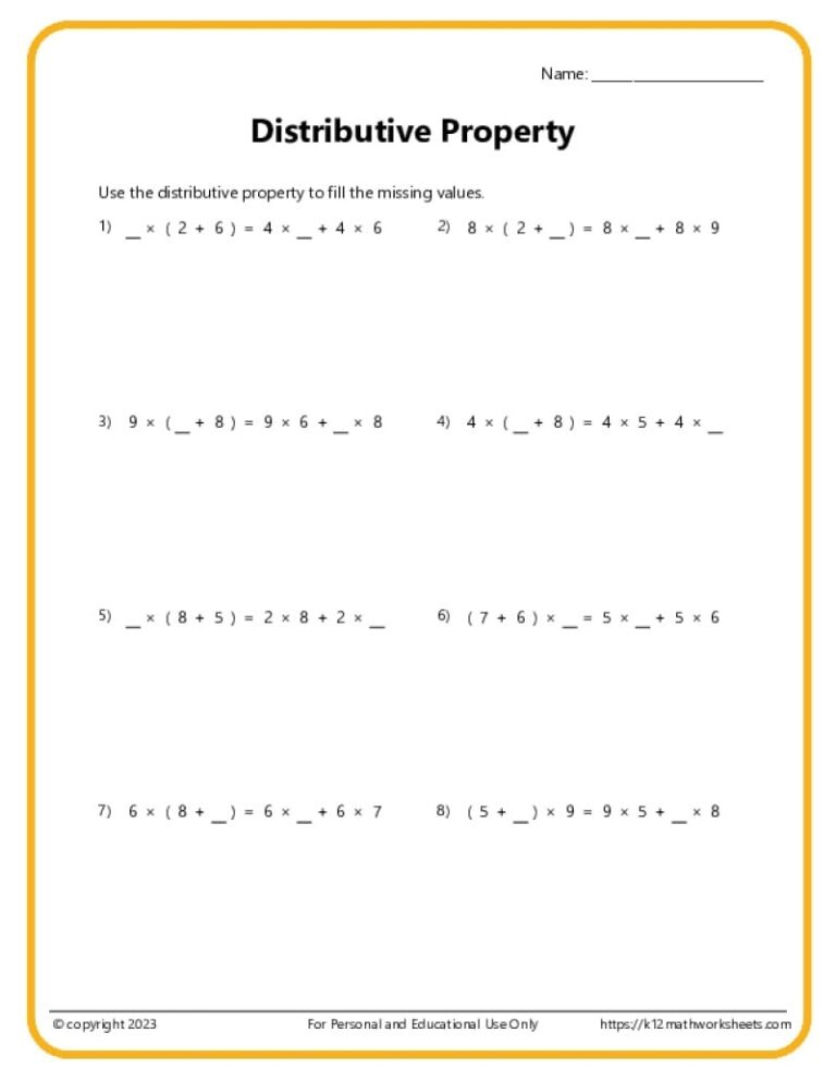 Math Properties Worksheets