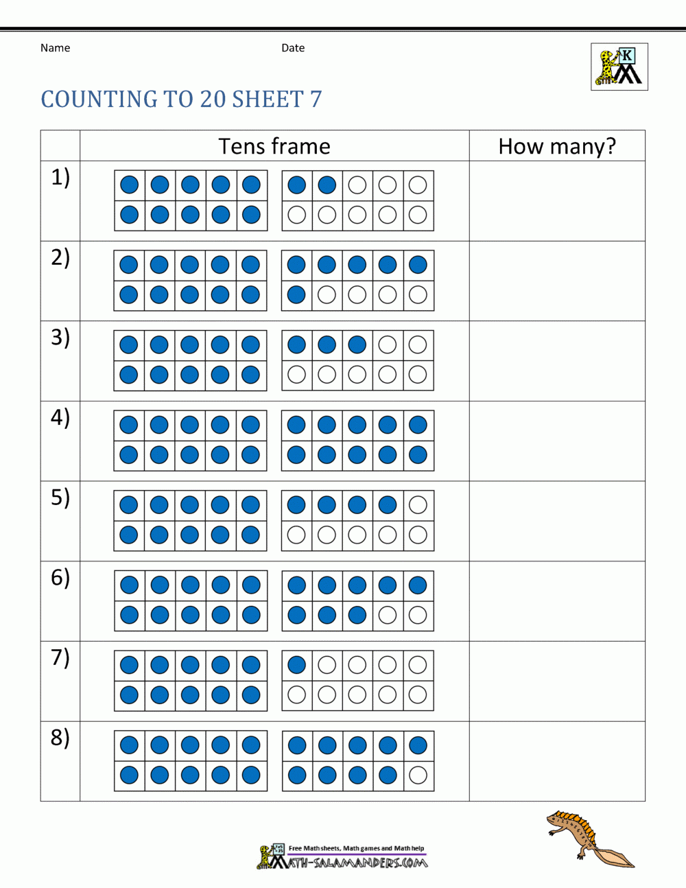 Math Salamanders Free Counting To 20 Worksheets 