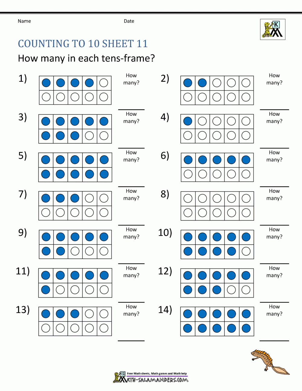 Math Salamanders Free Kindergarten Counting To 10 Worksheets 