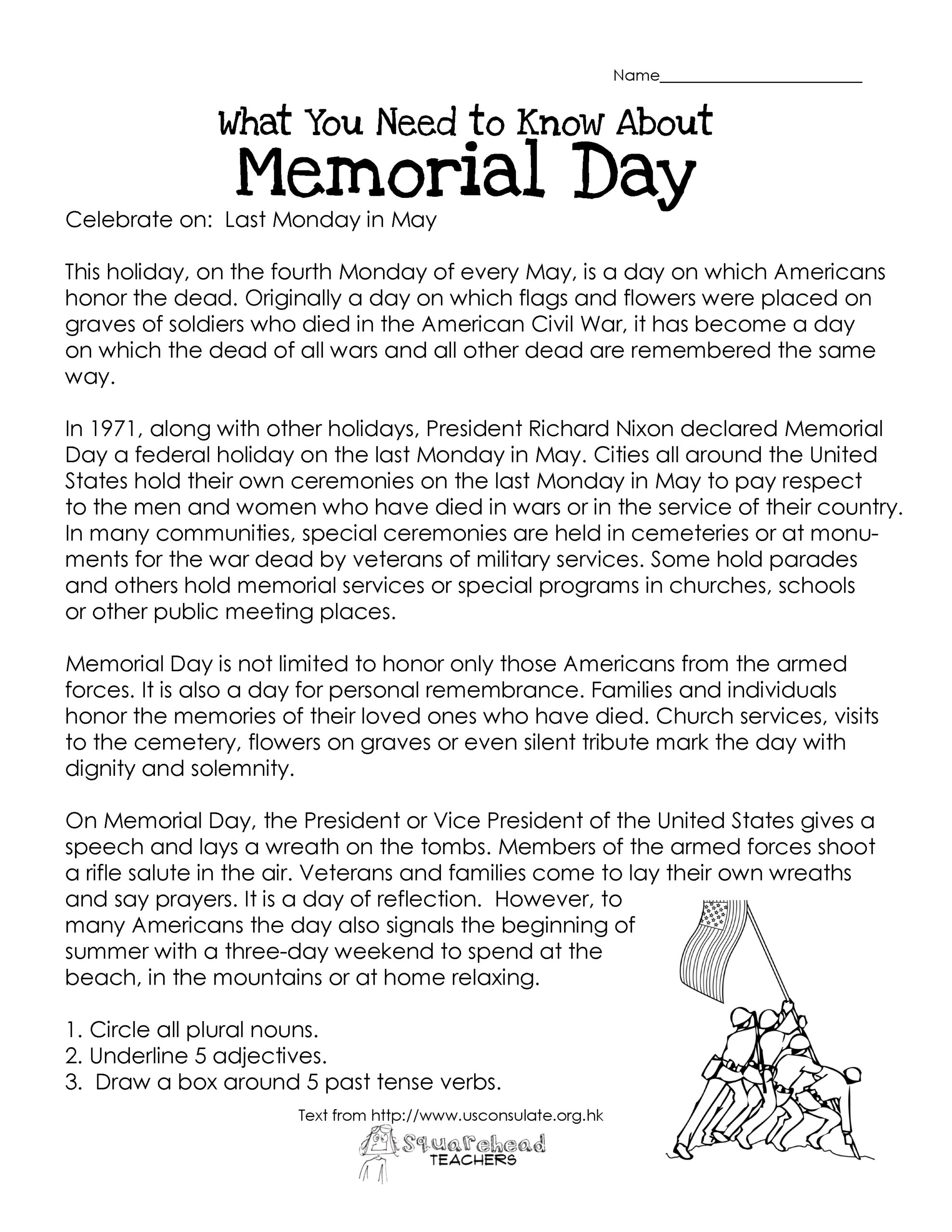 Memorial Day free Worksheet Squarehead Teachers Memorial Day free Worksheet Squarehead Teachers
