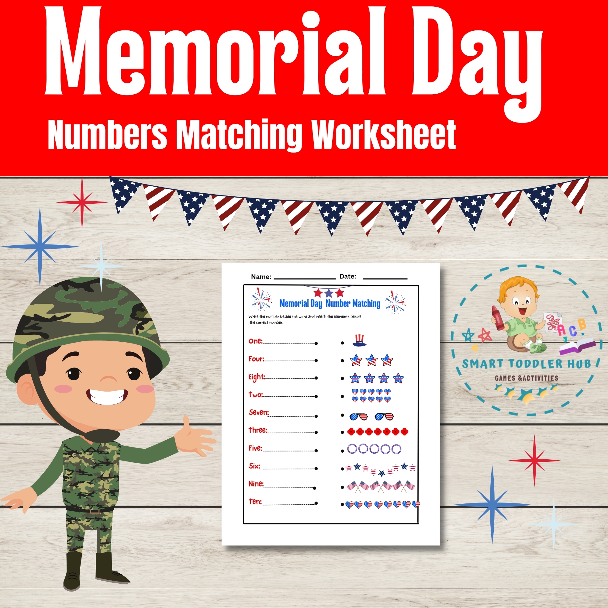 Memorial Day Math Fun Numbers Matching Worksheet For Kids Memorial Day Math Fun Numbers Matching Worksheet For Kids