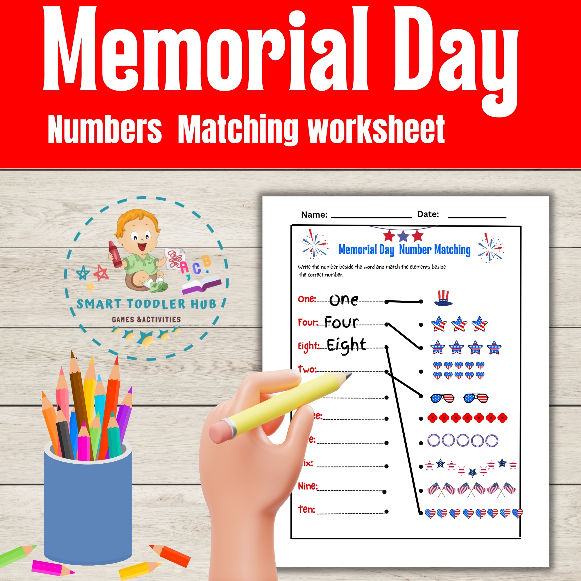 Memorial Day Math Fun Numbers Matching Worksheet For Kids Memorial Day Math Fun Numbers Matching Worksheet For Kids