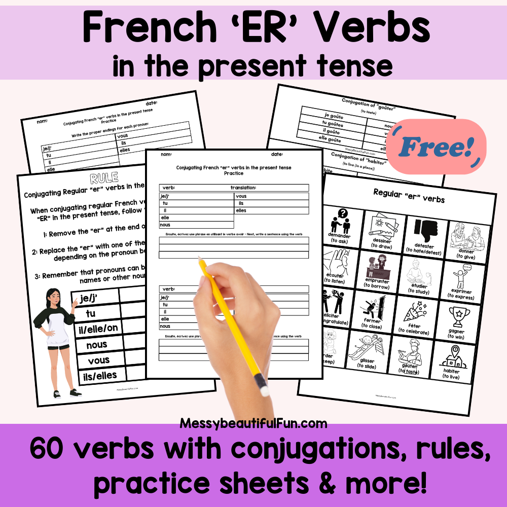 Messy Beautiful Fun Free French ER Verbs Unit And Worksheets