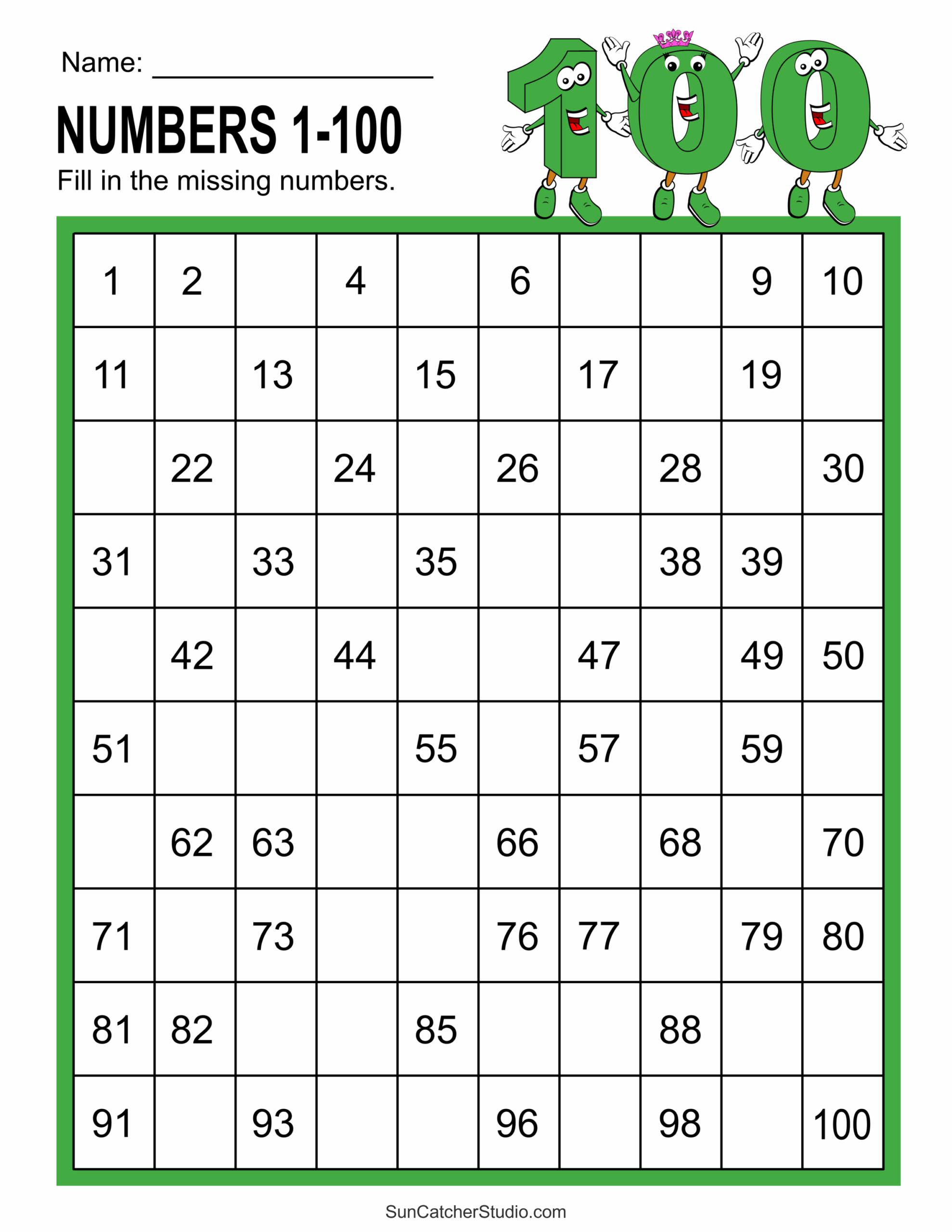 Missing Numbers Worksheets Fill In The Missing Numbers Free 