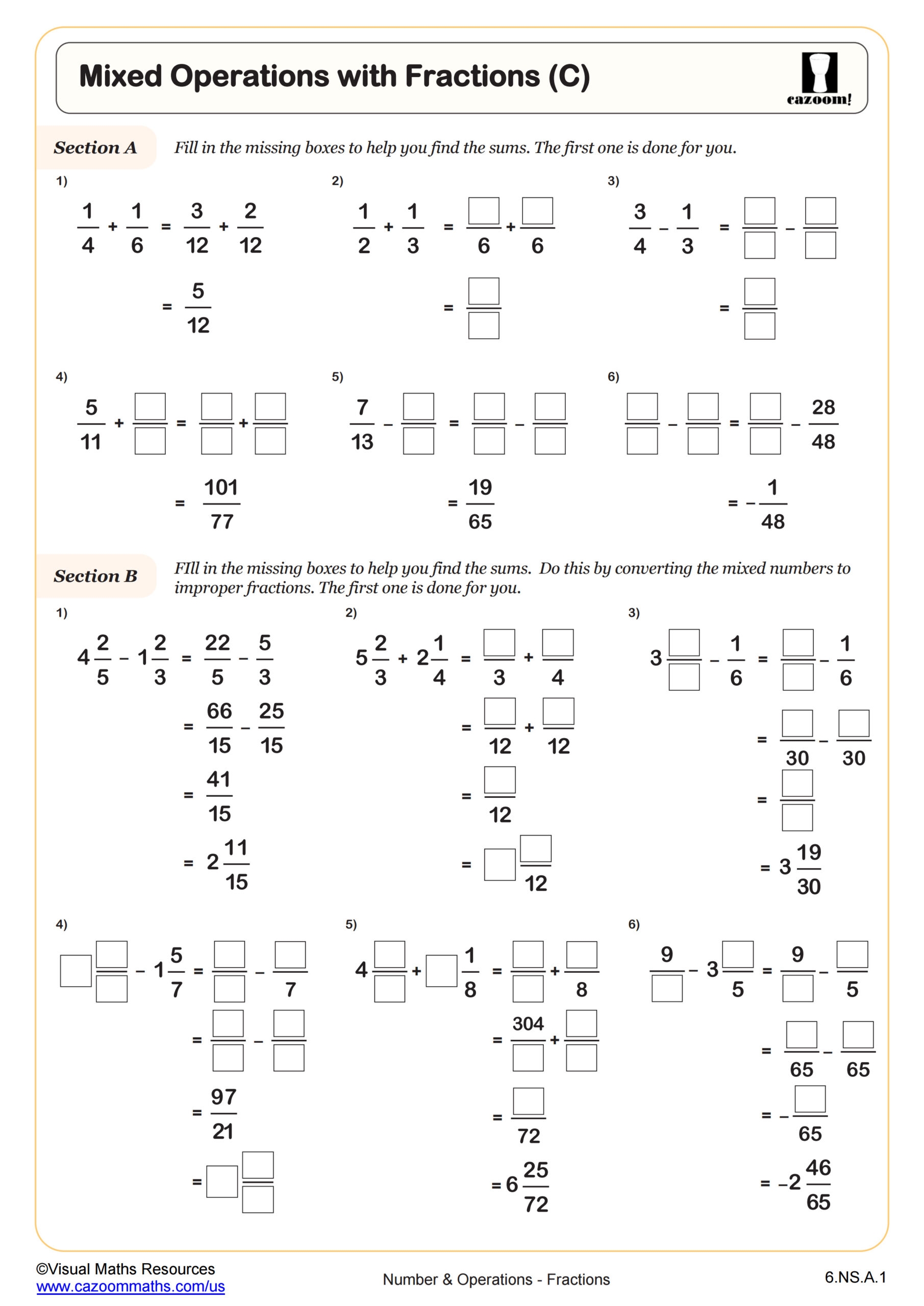 Mixed Operations With Fractions Worksheet Fun And Engaging 6th Grade PDF Worksheets