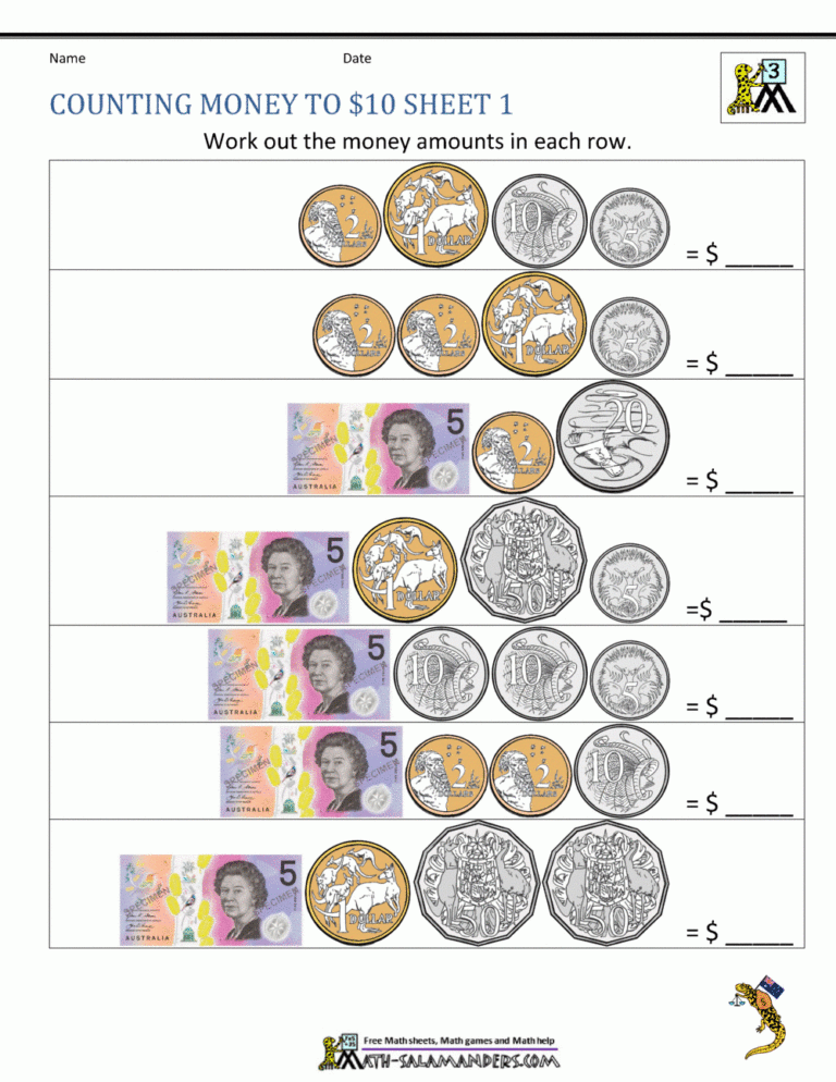 Money Worksheets Australian