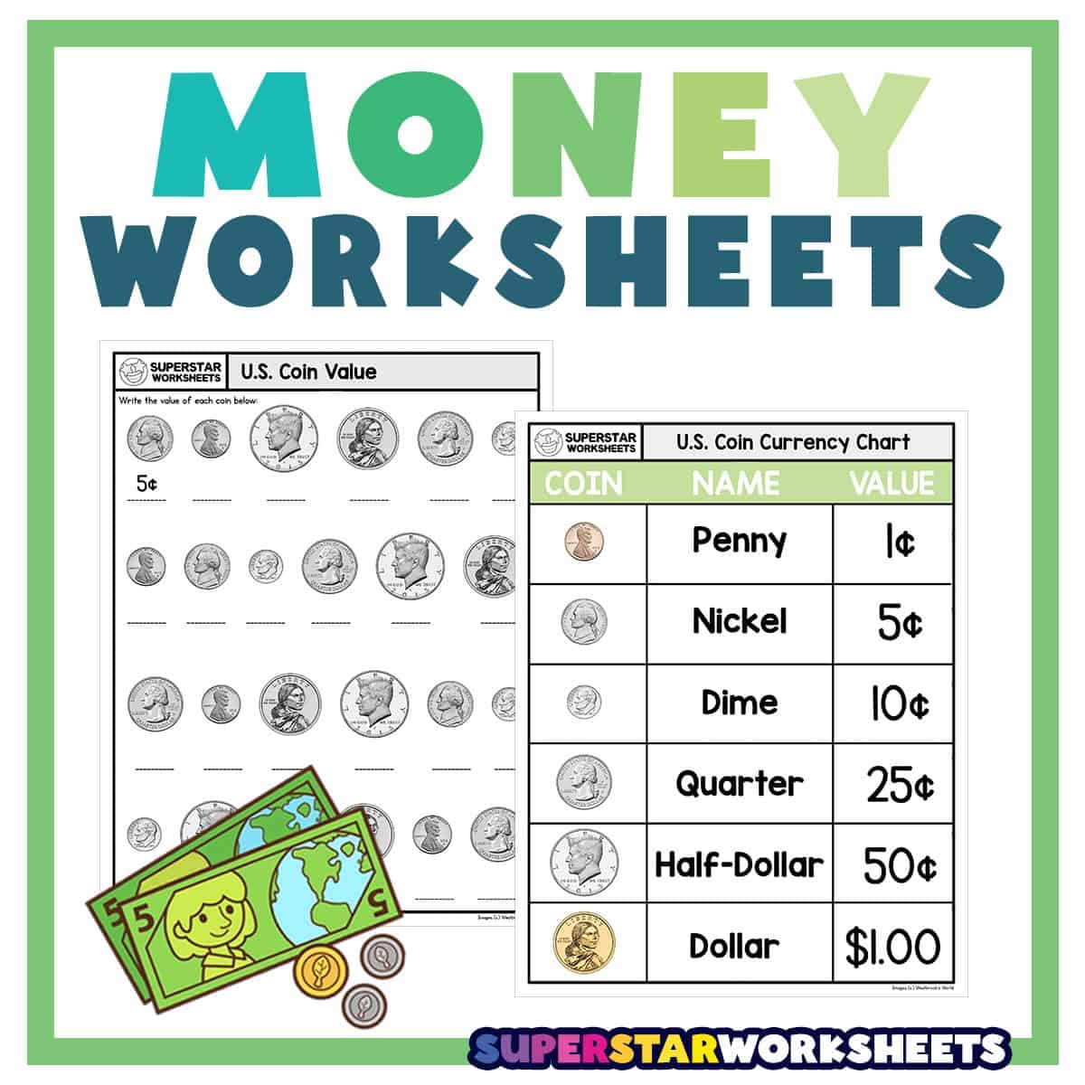 Free Printable Identifying Coins Worksheets