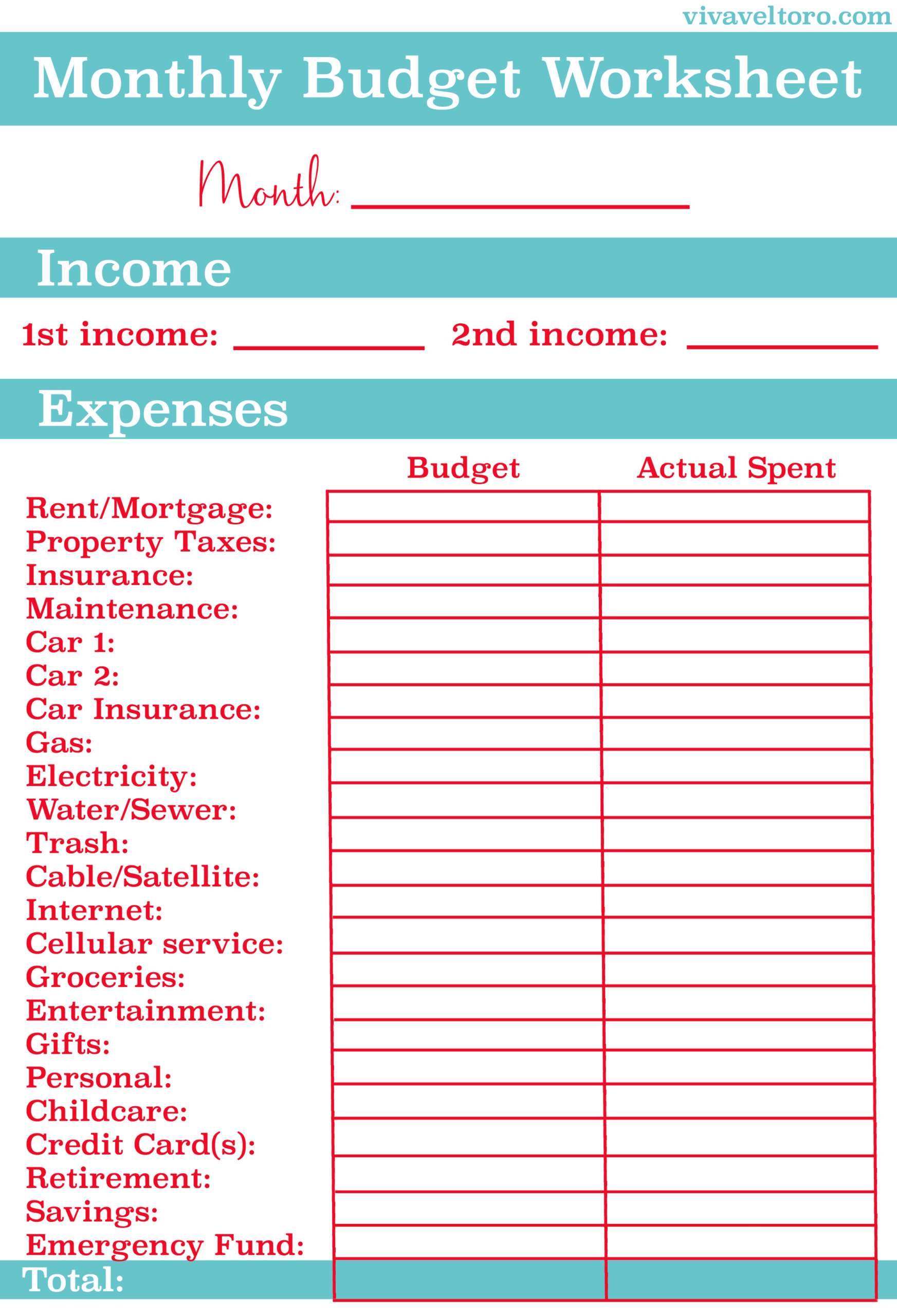 Free Budget Worksheet Printable Free Budget Worksheet Printable